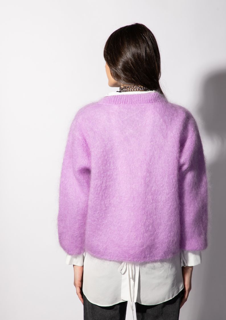 Pull col rond en mohair mauve
