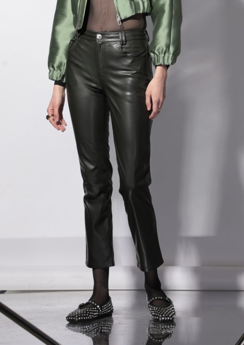 Pantalon Haussmann en cuir vegan Kaki