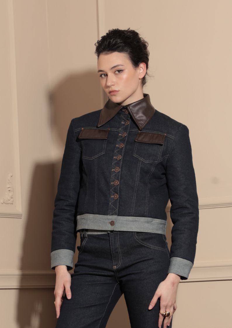Blouson Agathe denim brut & détails Moka