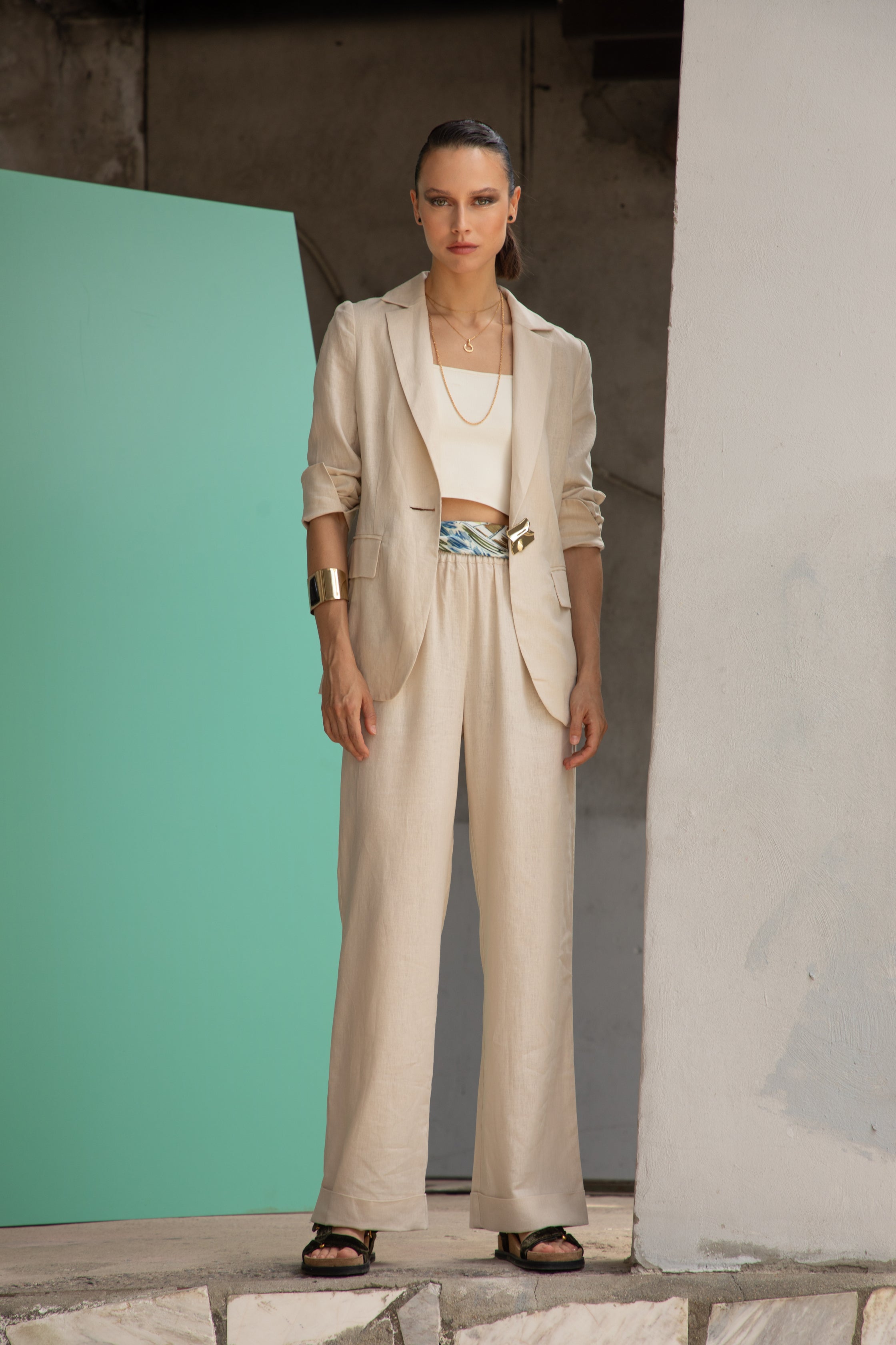 Foulard en satin recyclé - imprimé inspiré du maquis Corse