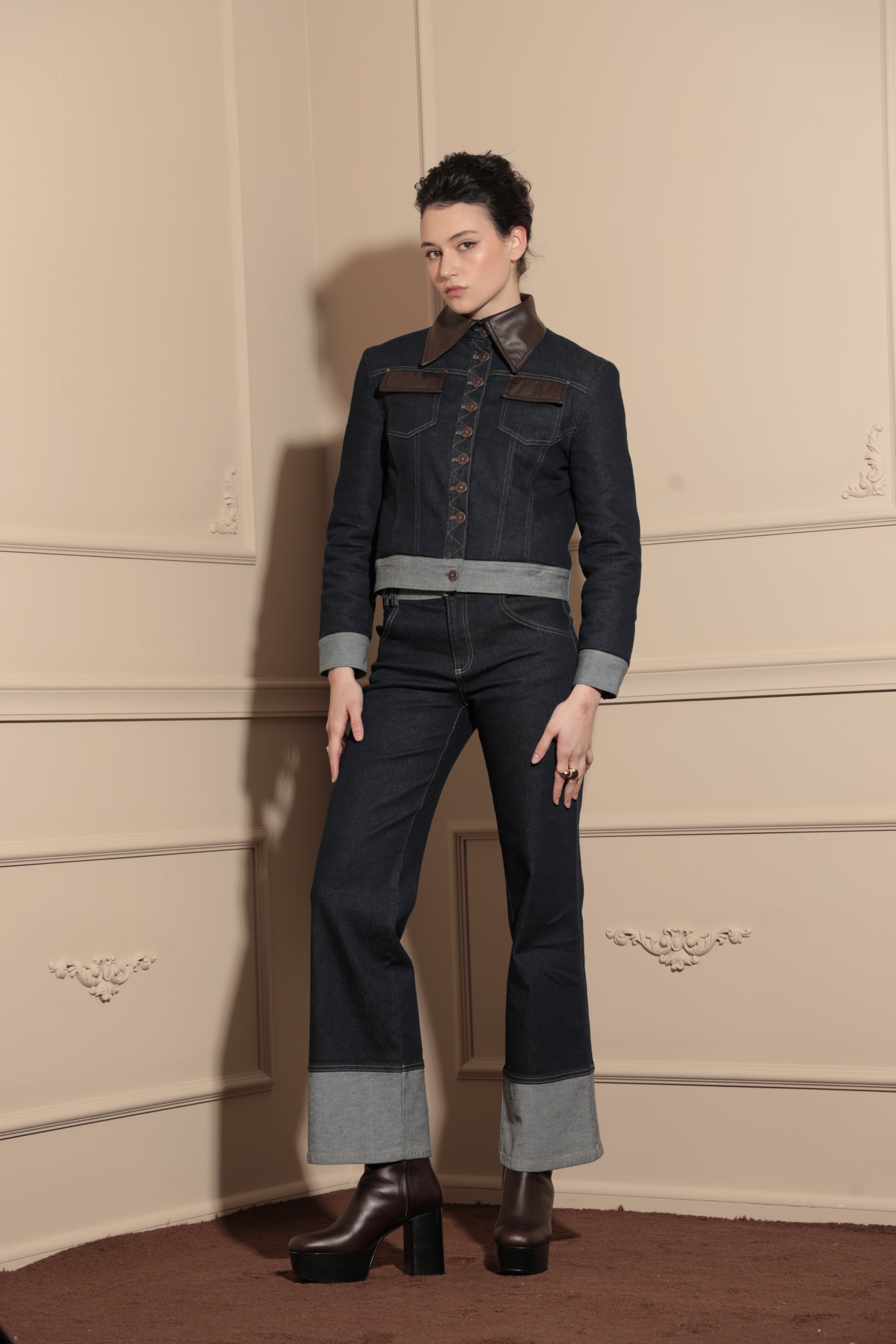 Blouson Agathe denim brut & détails Moka