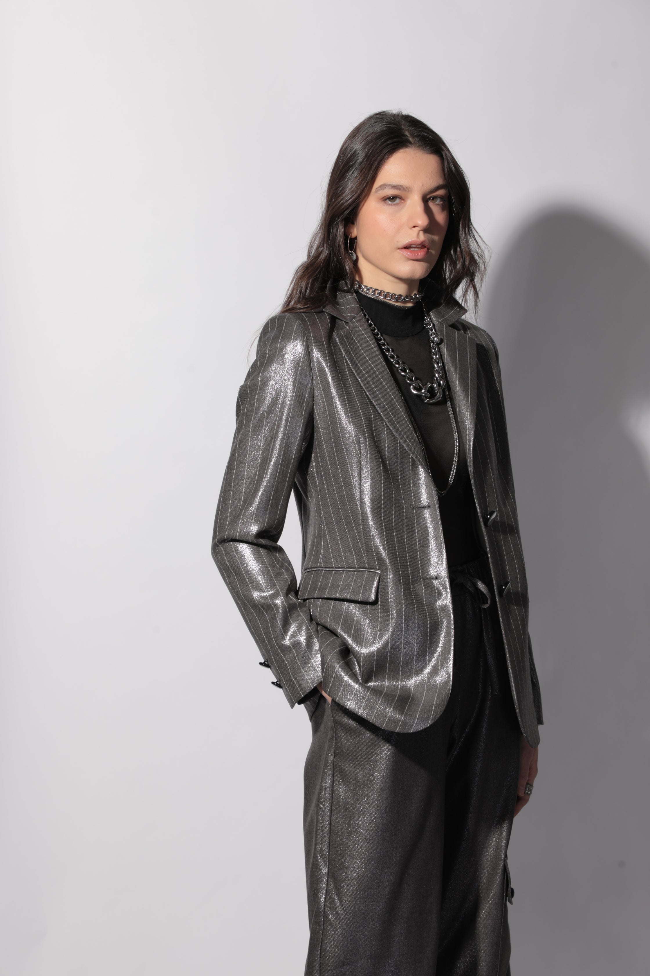 Blazer rayé Ana Bleu acier