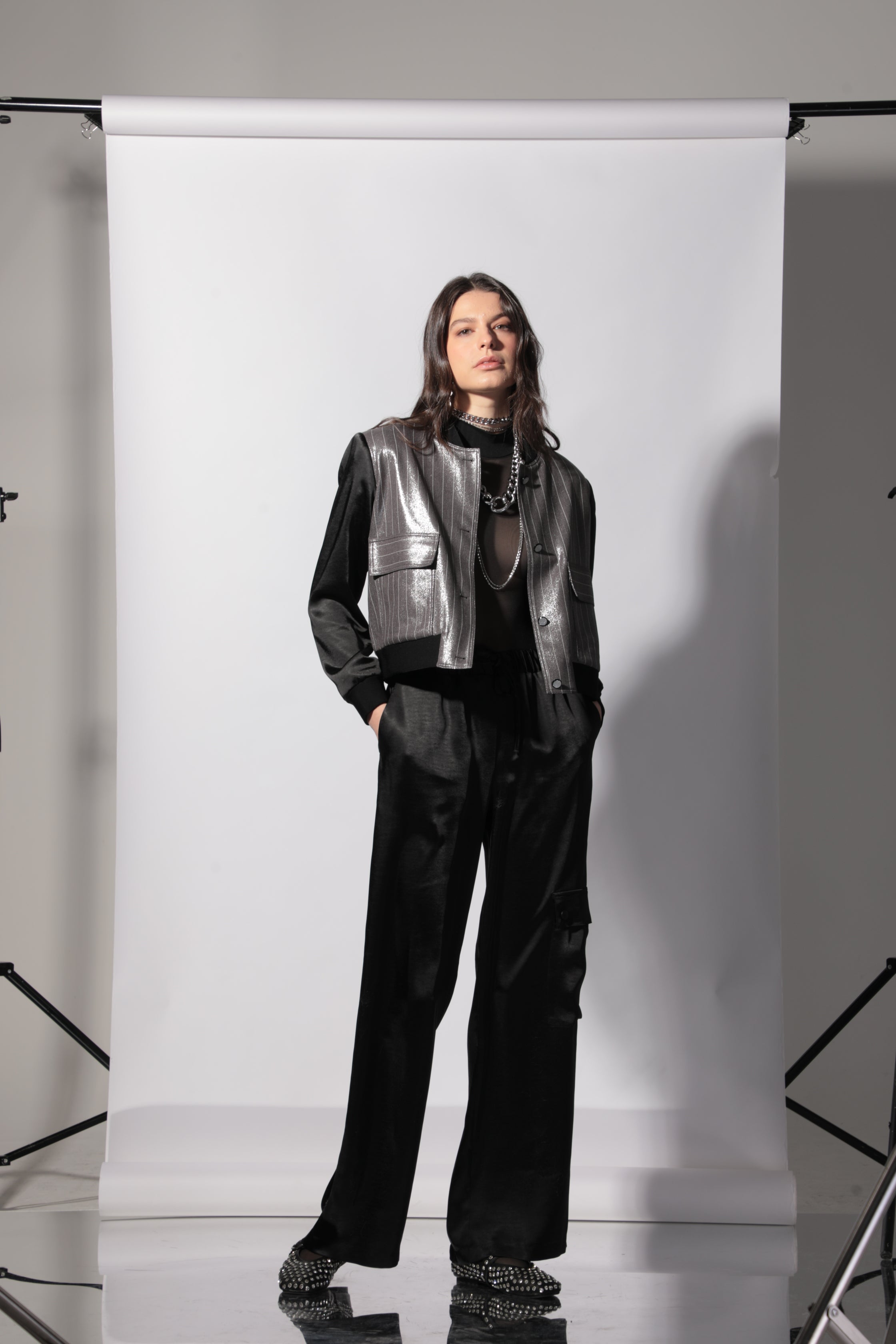 Blouson Bleu acier rayé Dora