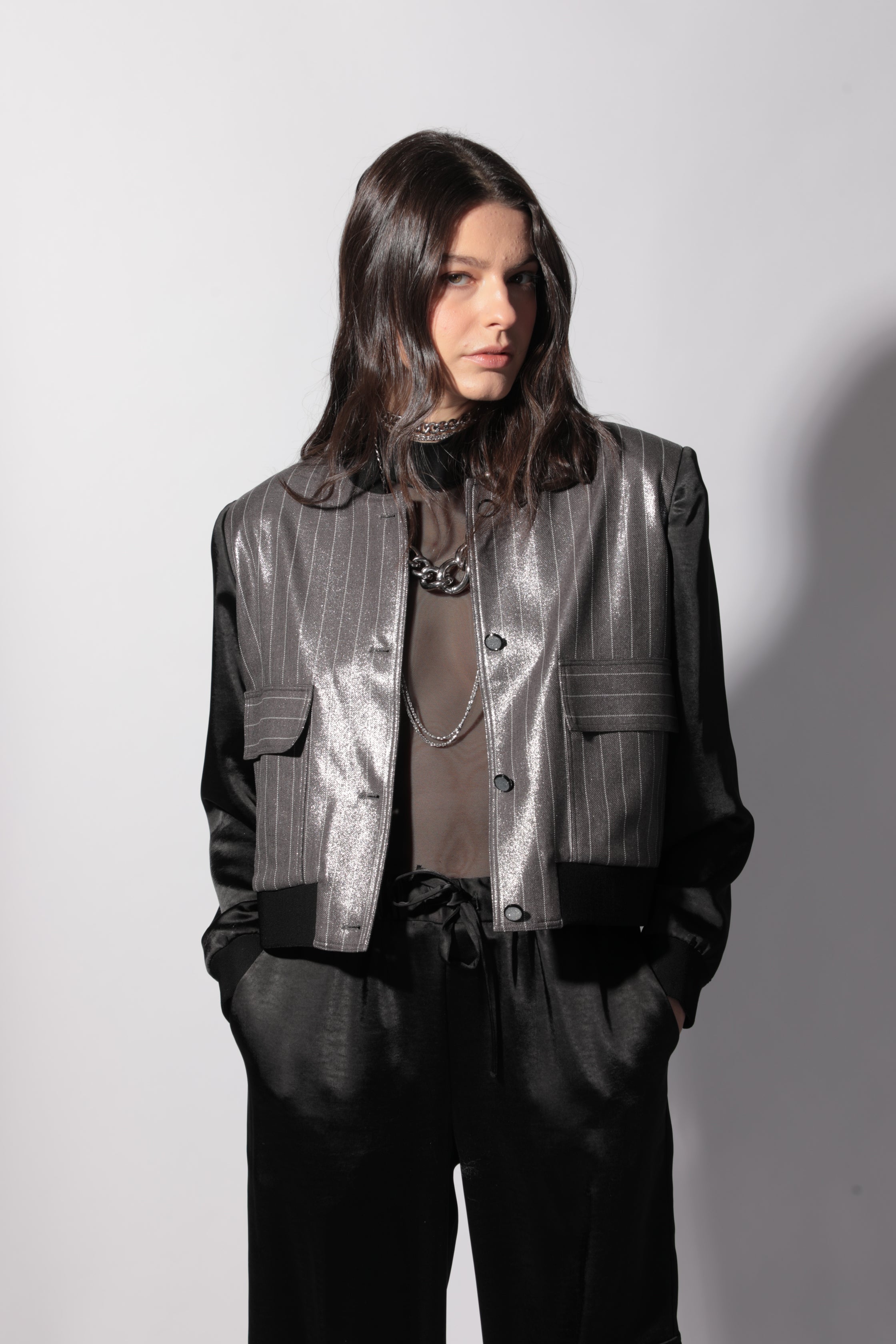 Blouson Bleu acier rayé Dora