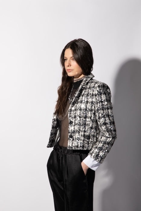 Veste Spencer Silvia en tweed noir et blanc