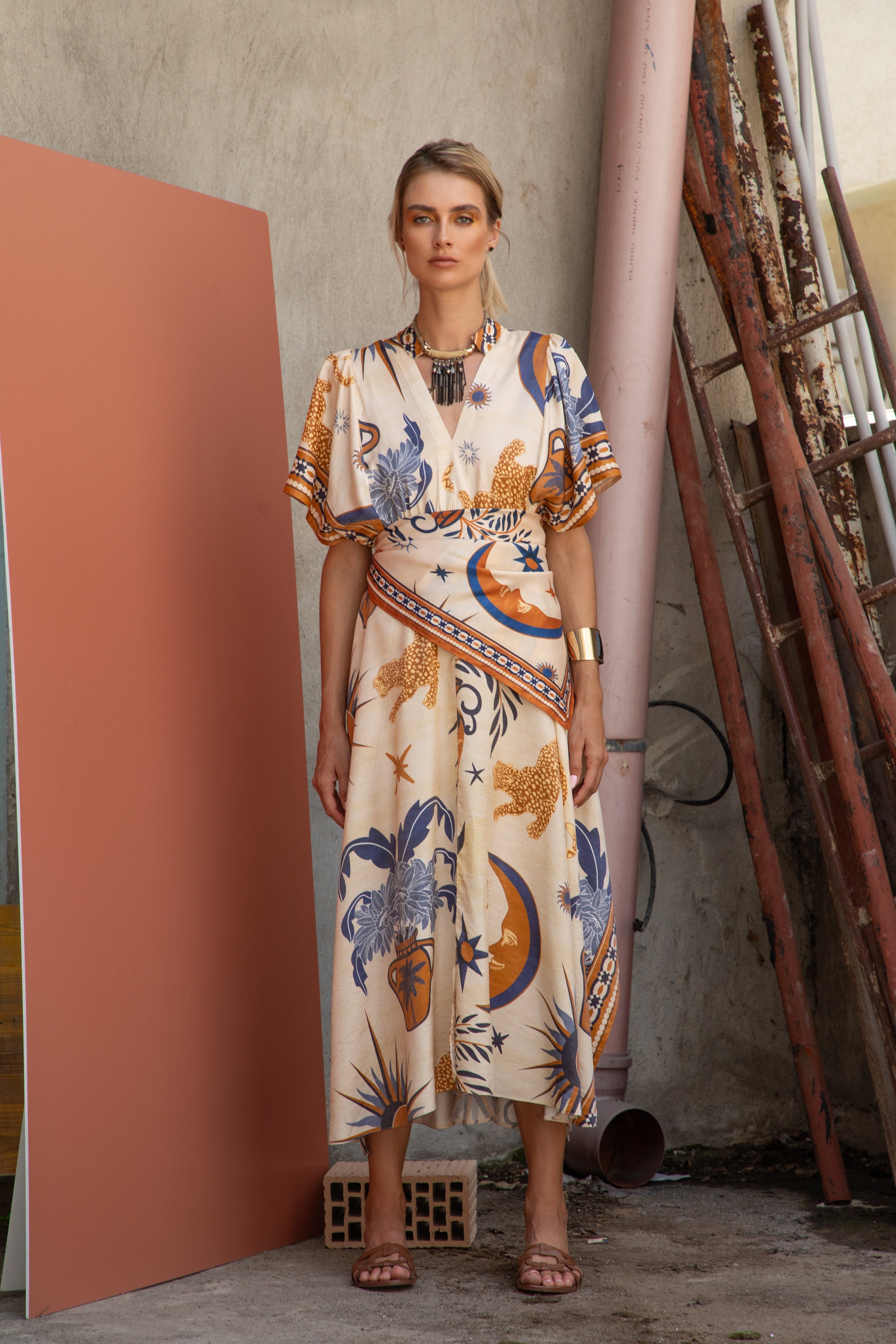 Foulard en satin recyclé - Motif inspiration Cocteau