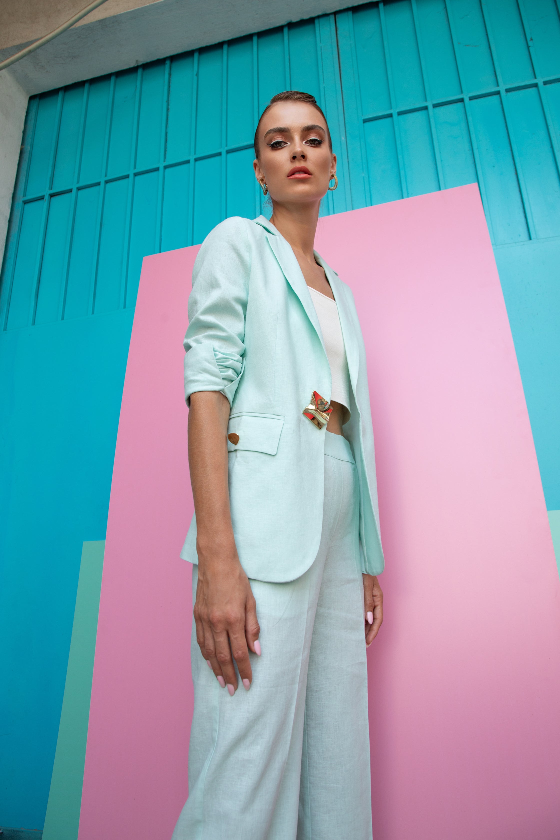 Foulard en satin recyclé - Imprimé Méditerranée