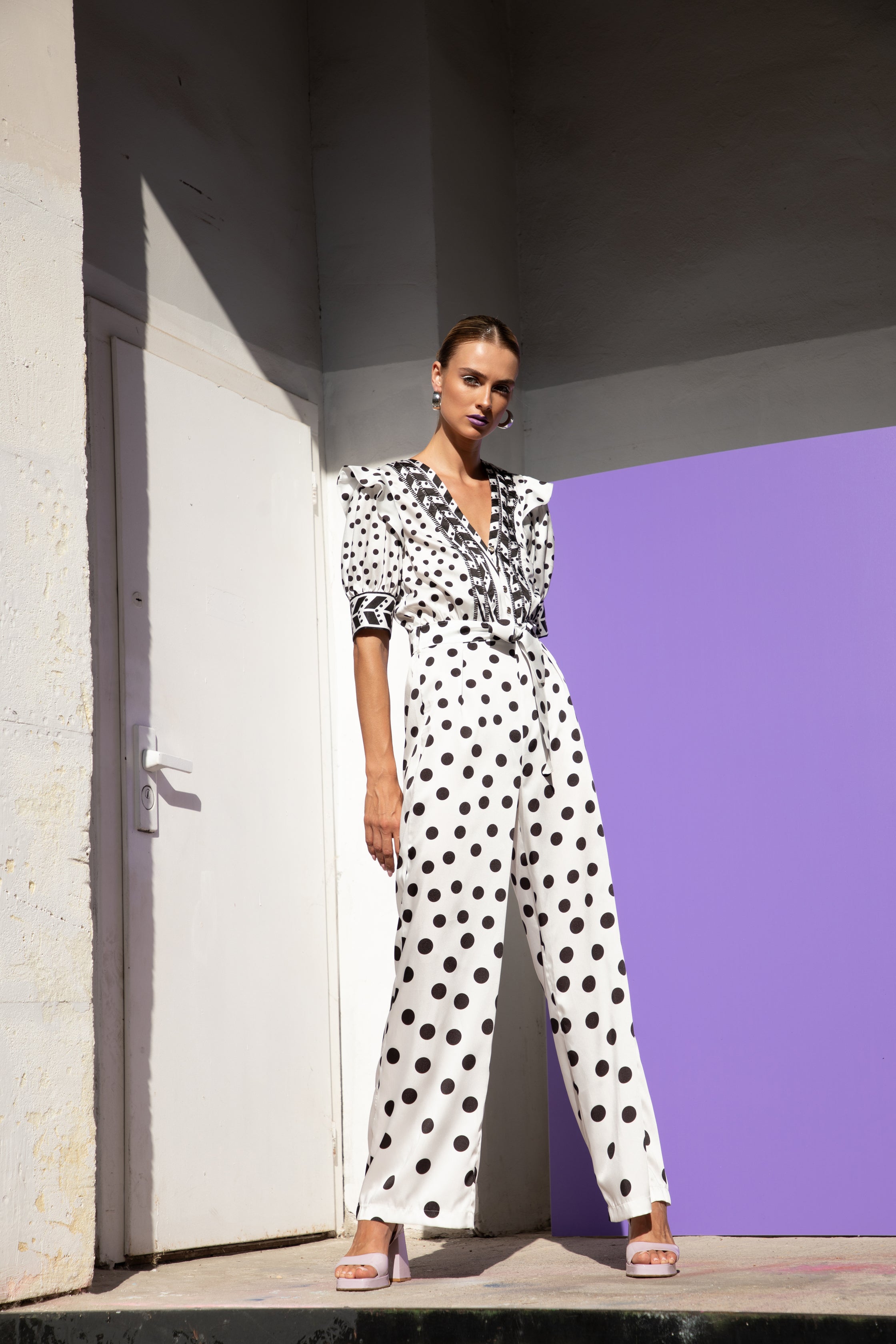 Foulard en satin recyclé - Imprimé pois