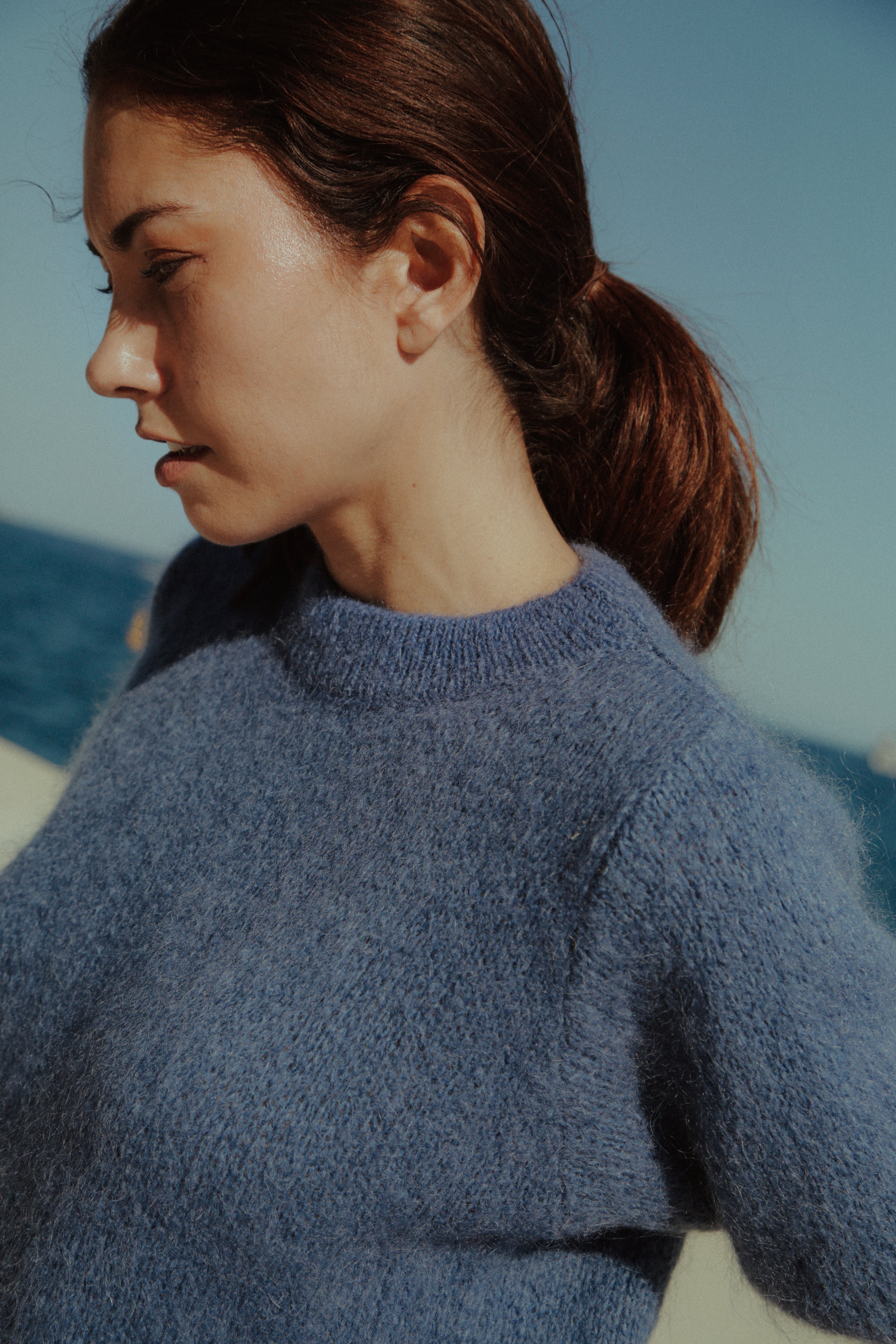 Pull Liza en mohair à manches courte Azur