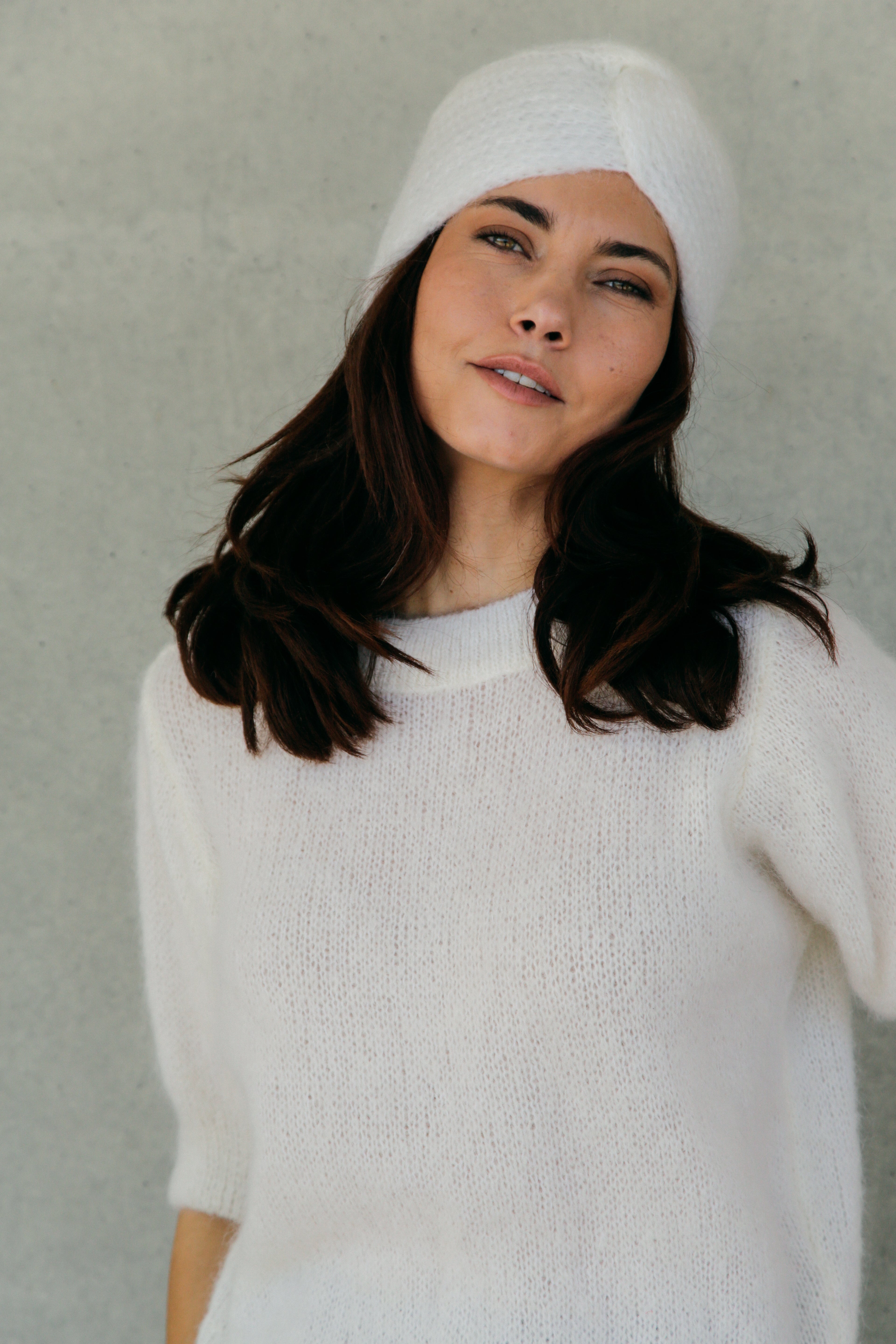 Bonnet Eden noués en mohair Blanc