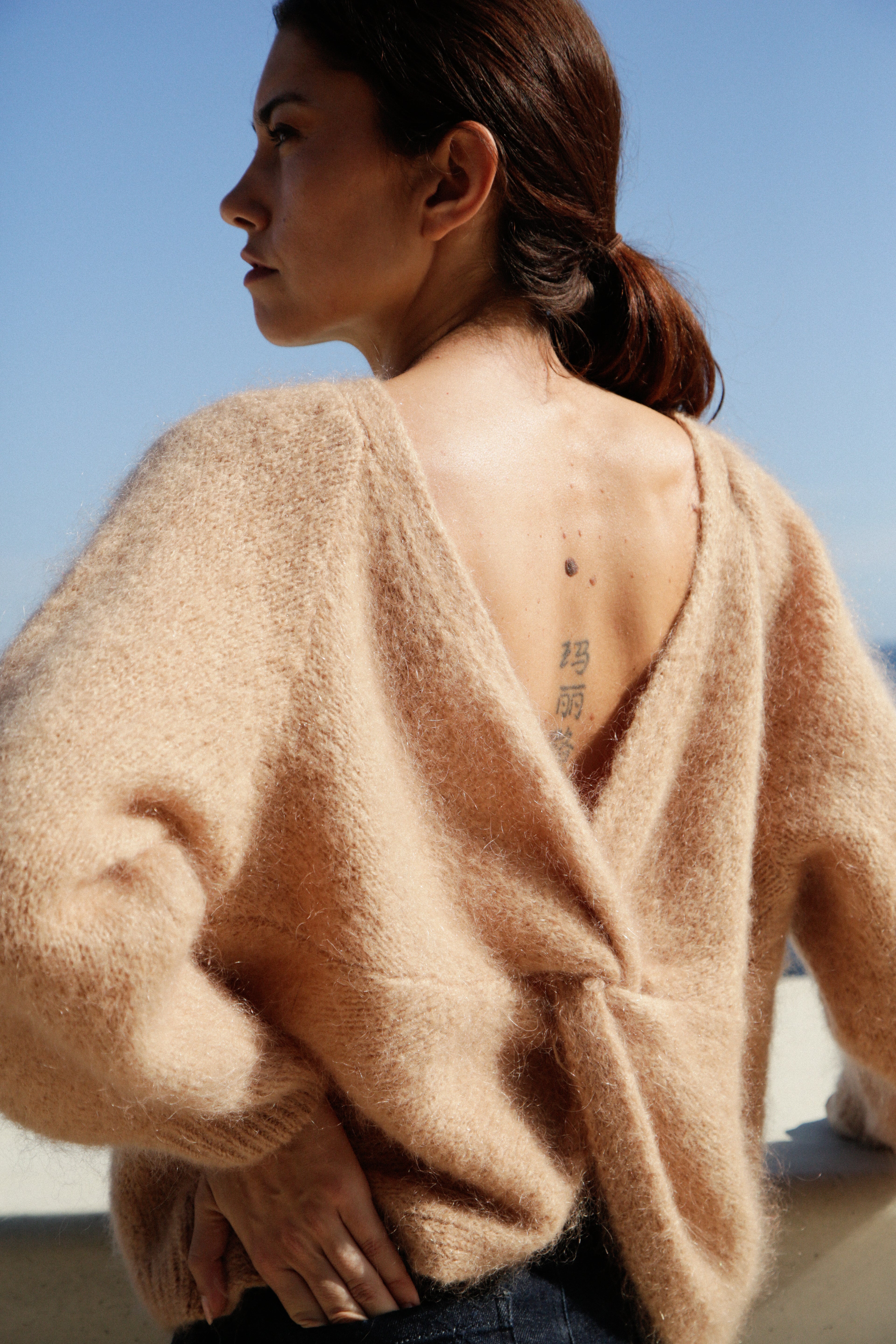 Pull en mohair Flore dos noué Noisette