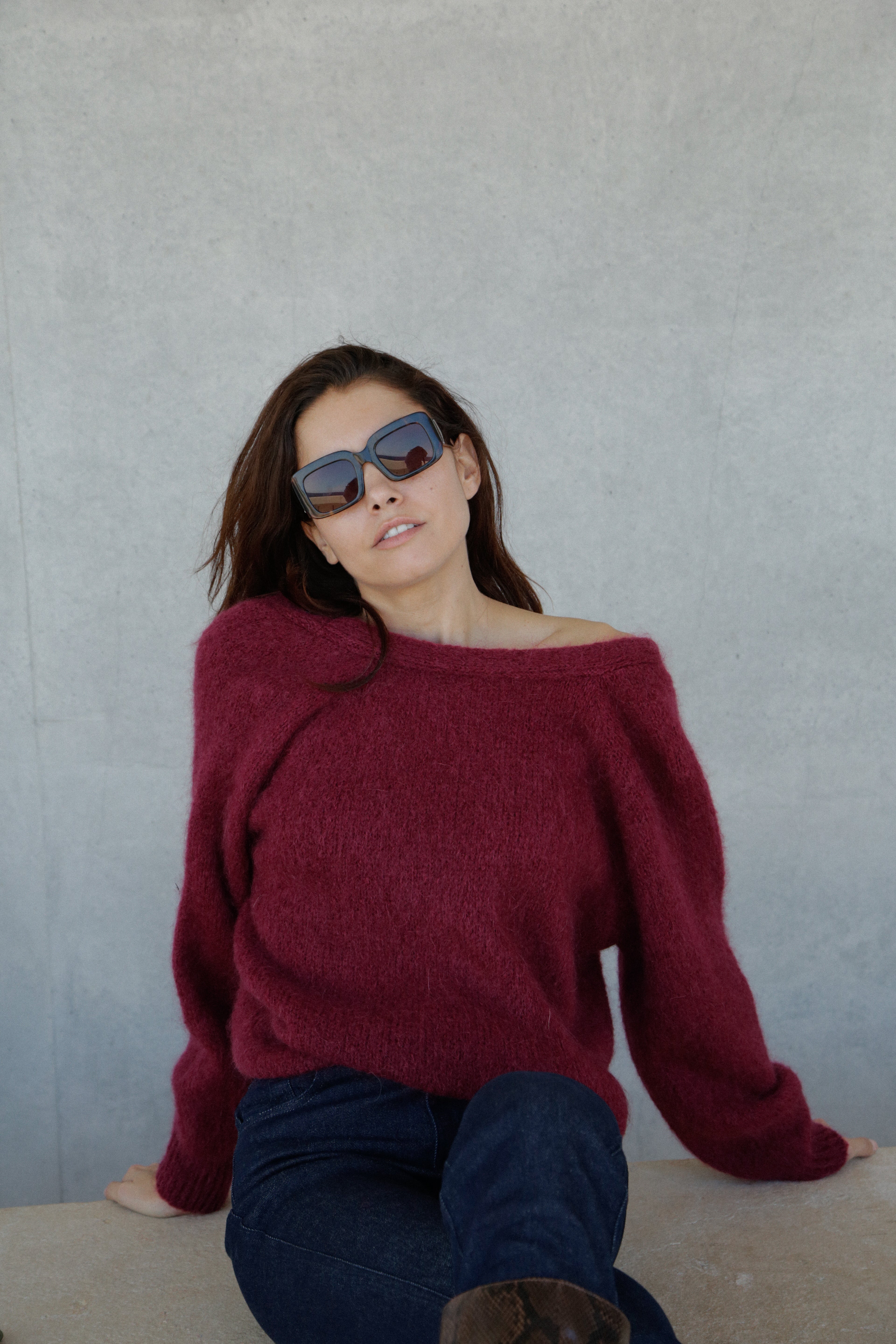 Pull en mohair Flore dos noué Wine