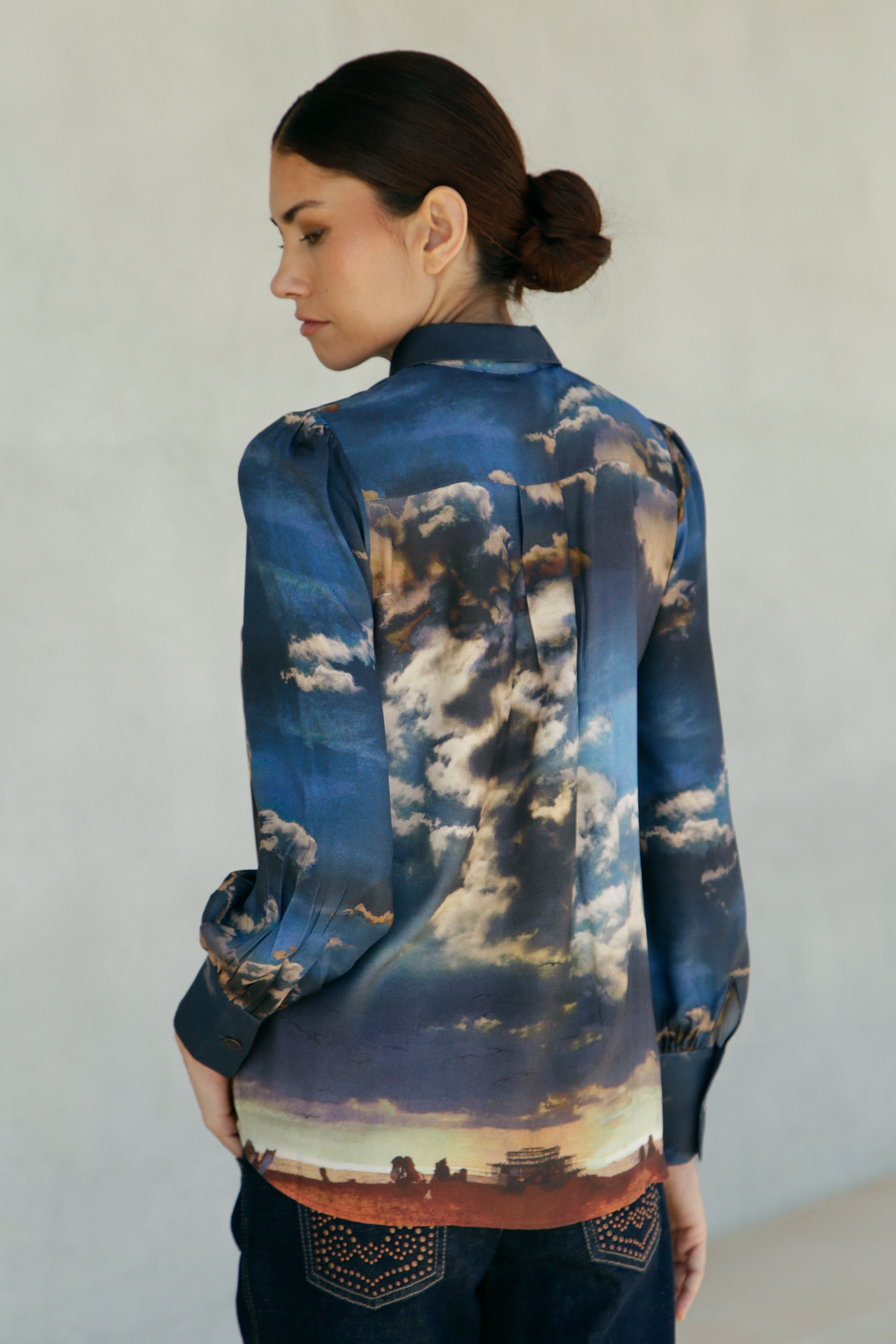 Chemise Aimé en viscose manches longues imprimé "nuage"