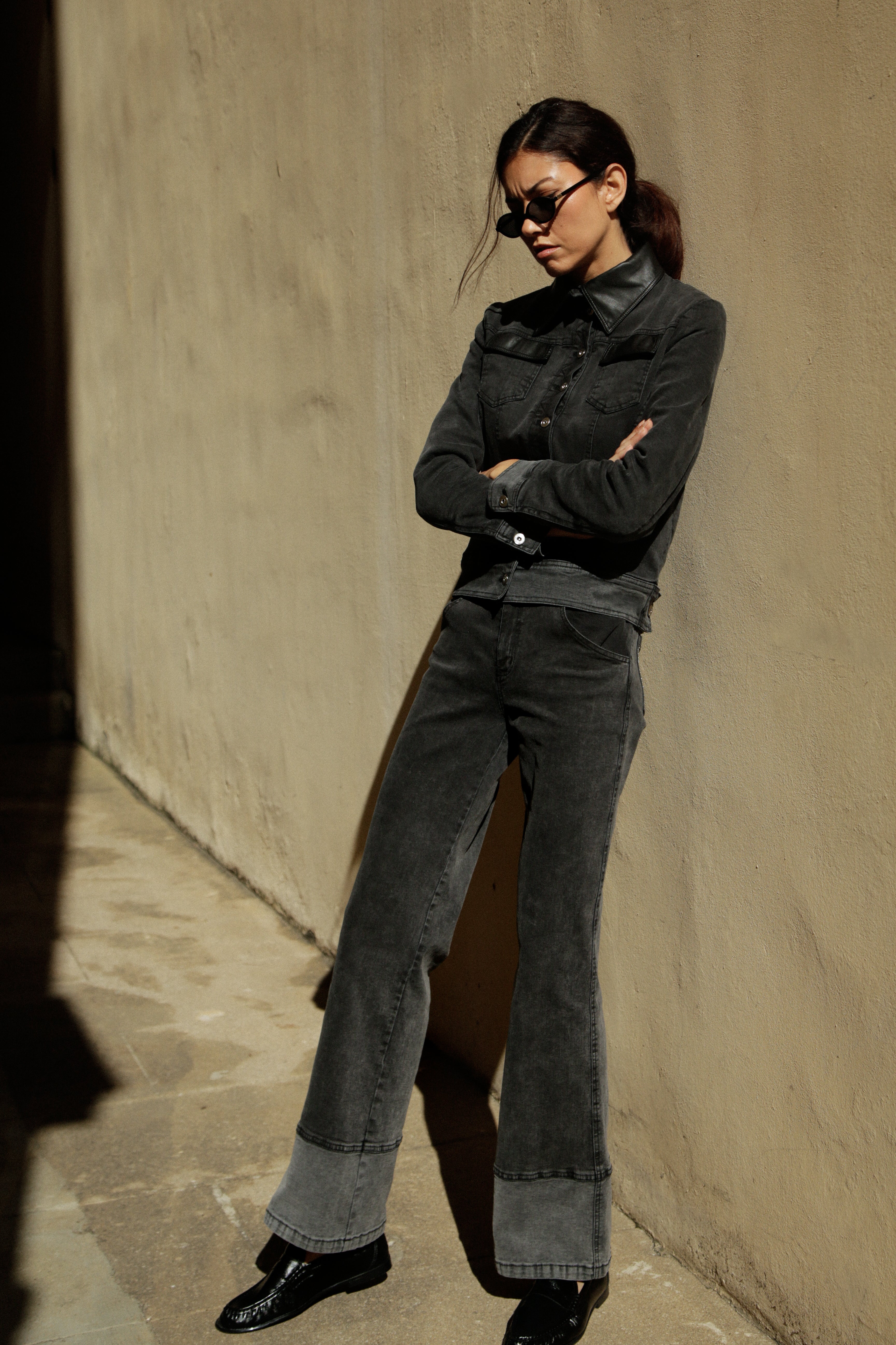 Jeans évasé Odyle en denim gris