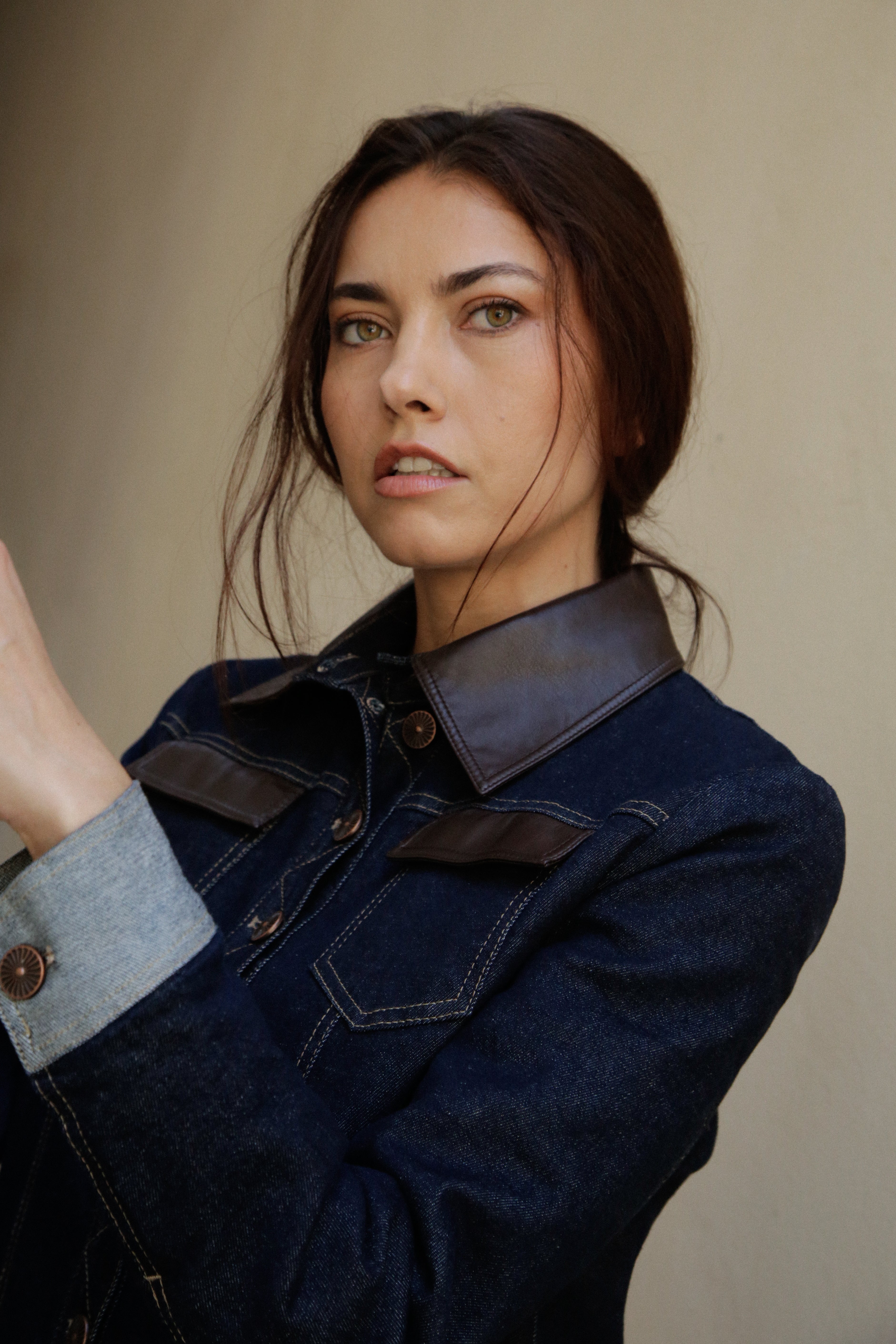 Blouson Agathe denim brut & détails moka