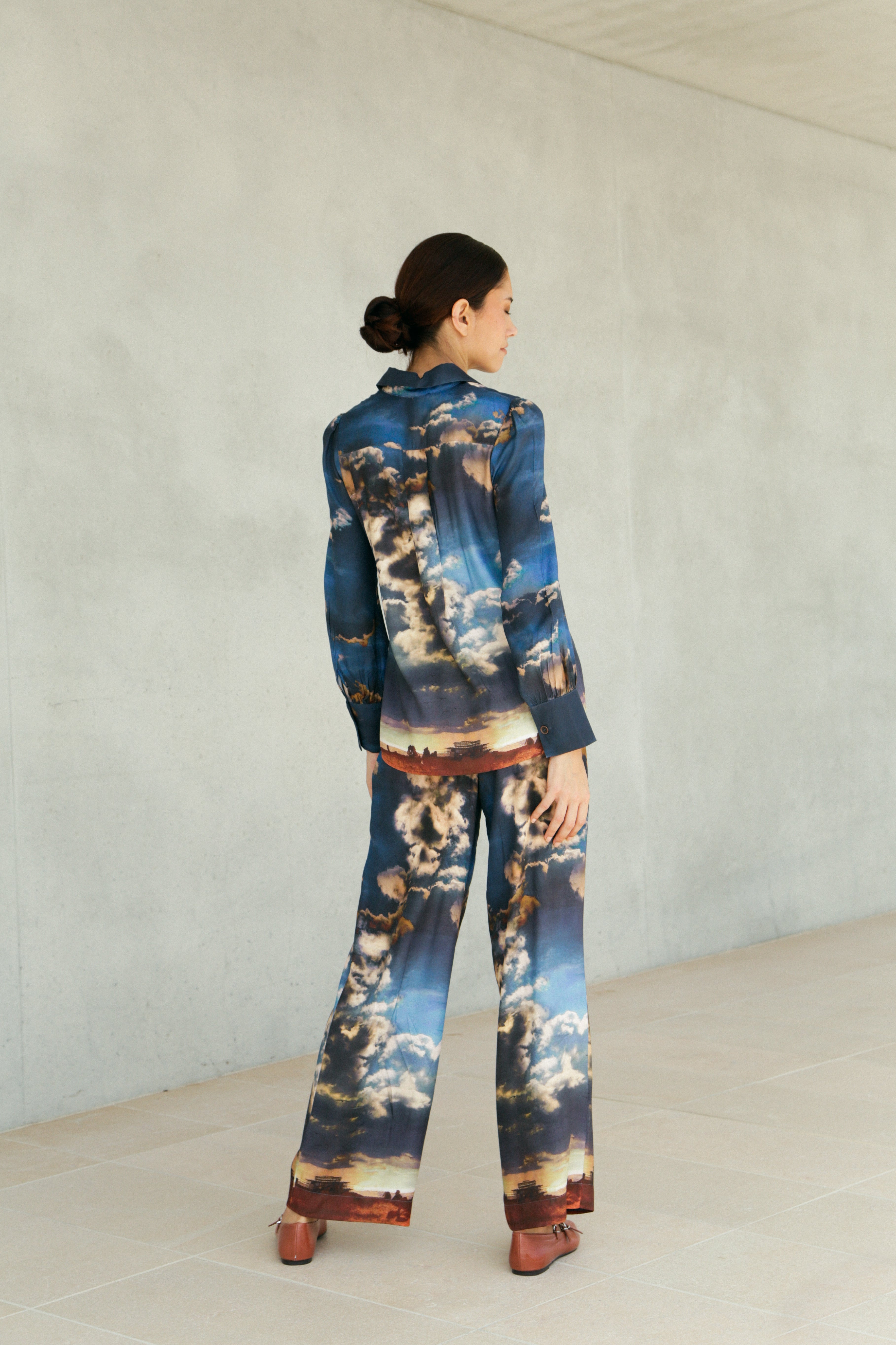Pantalon Victoire en viscose fluide imprimé "nuage"