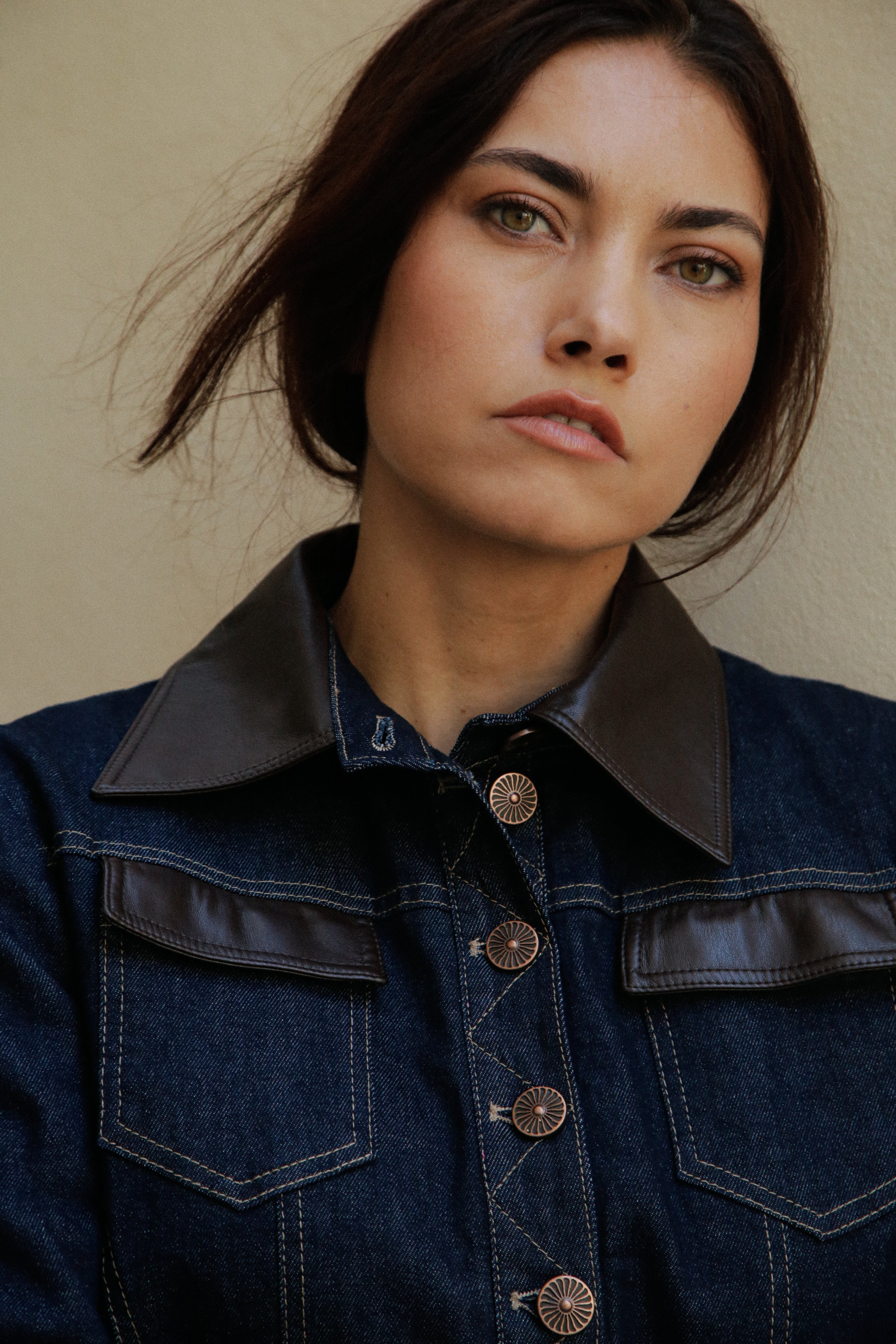 Blouson Agathe denim brut & détails moka