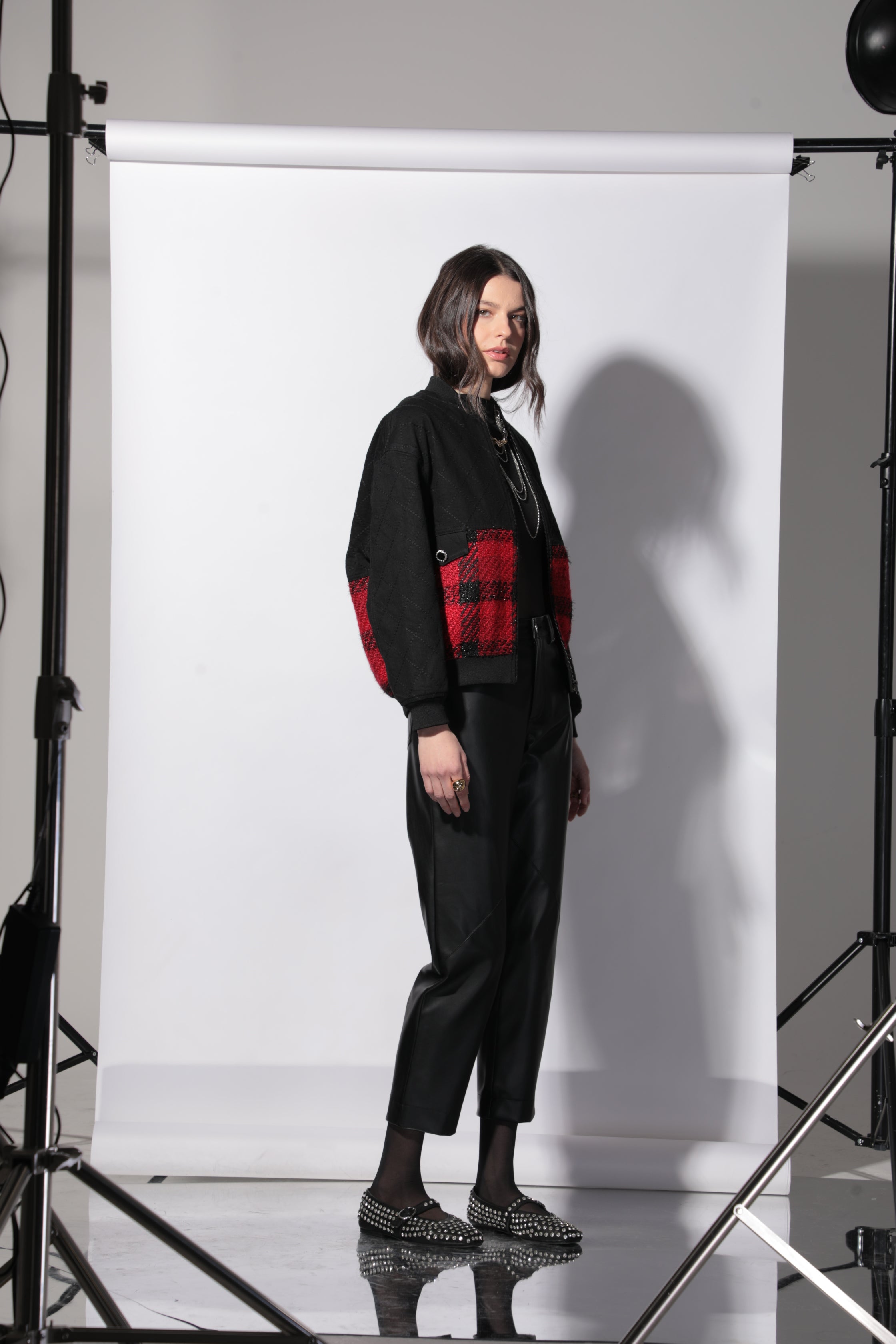 Blouson Oscar en tweed rouge et noir
