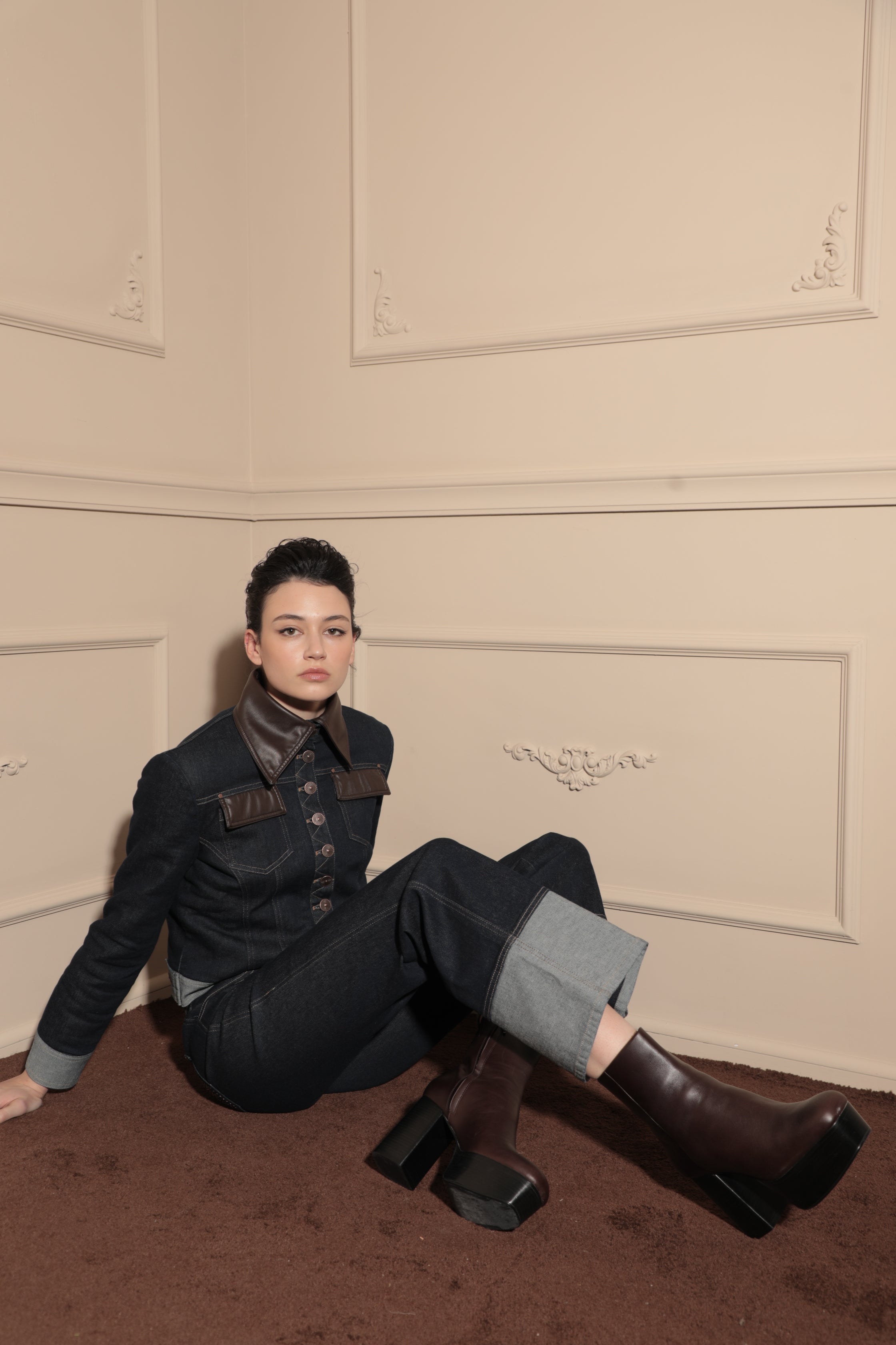 Blouson Agathe denim brut & détails Moka