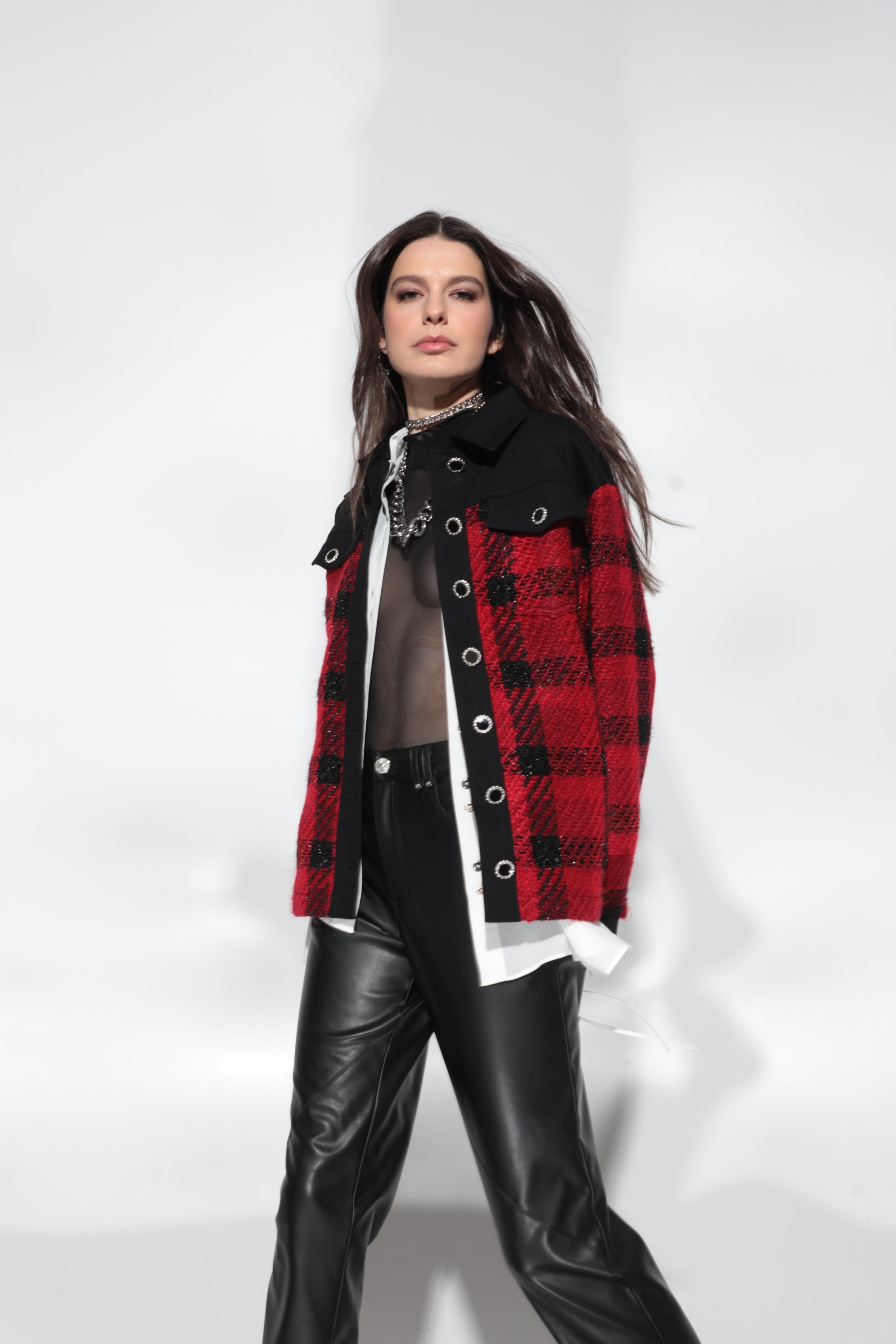 Veste Sia en tweed rouge et noir