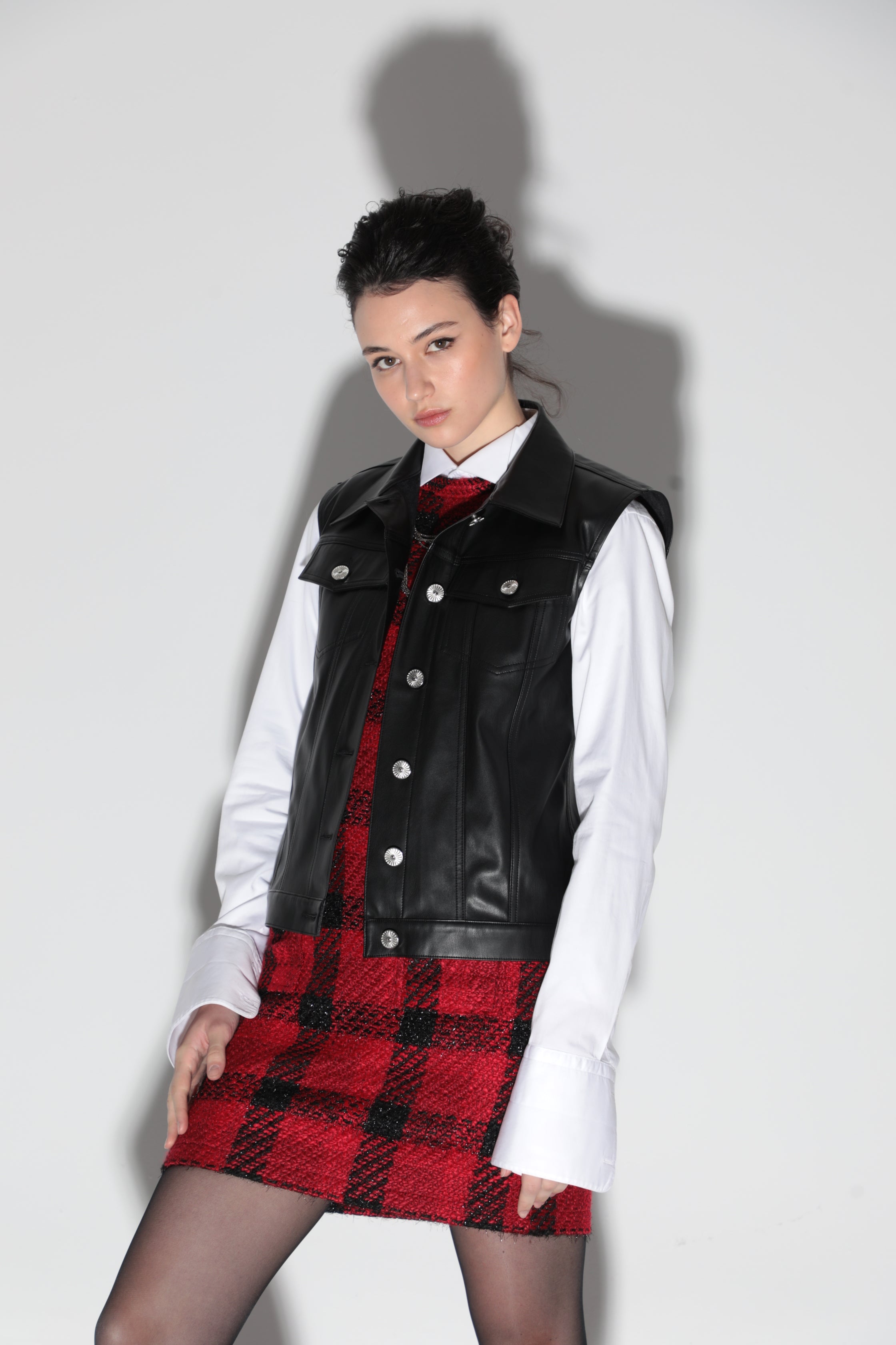 Robe sans manche Emy en tweed rouge