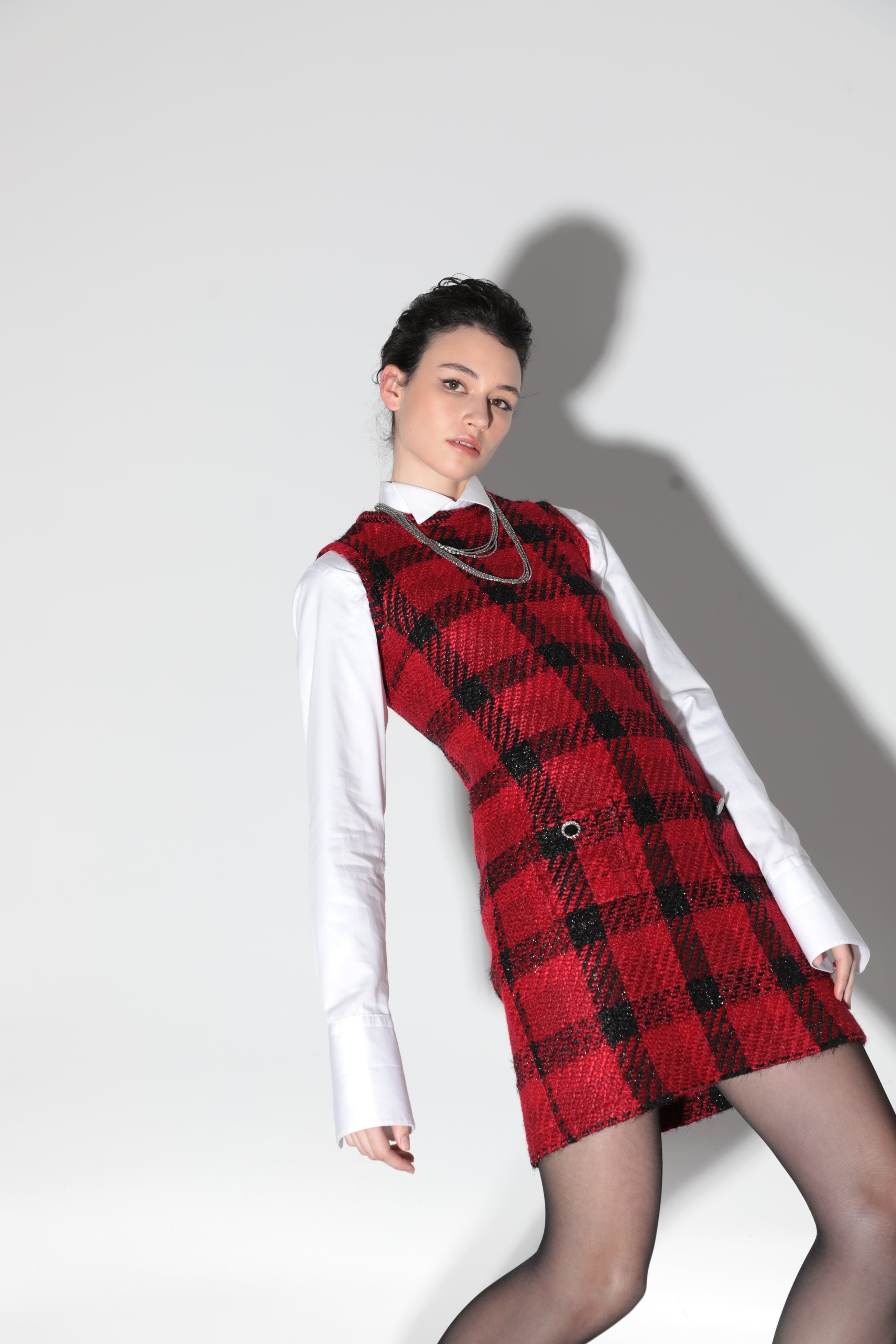 Robe sans manche Emy en tweed rouge