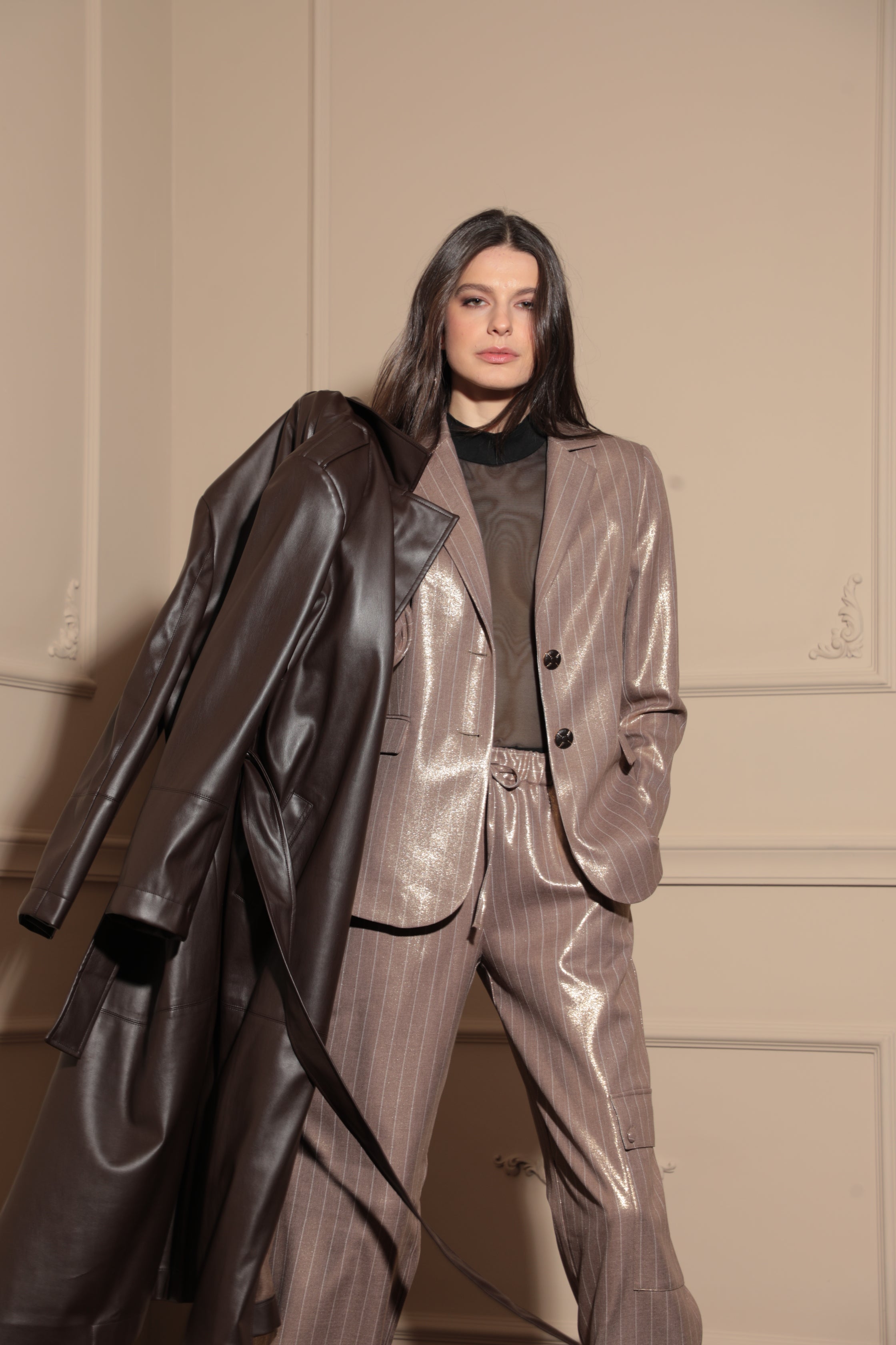 Veste blazer rayé Ana Cappuccino