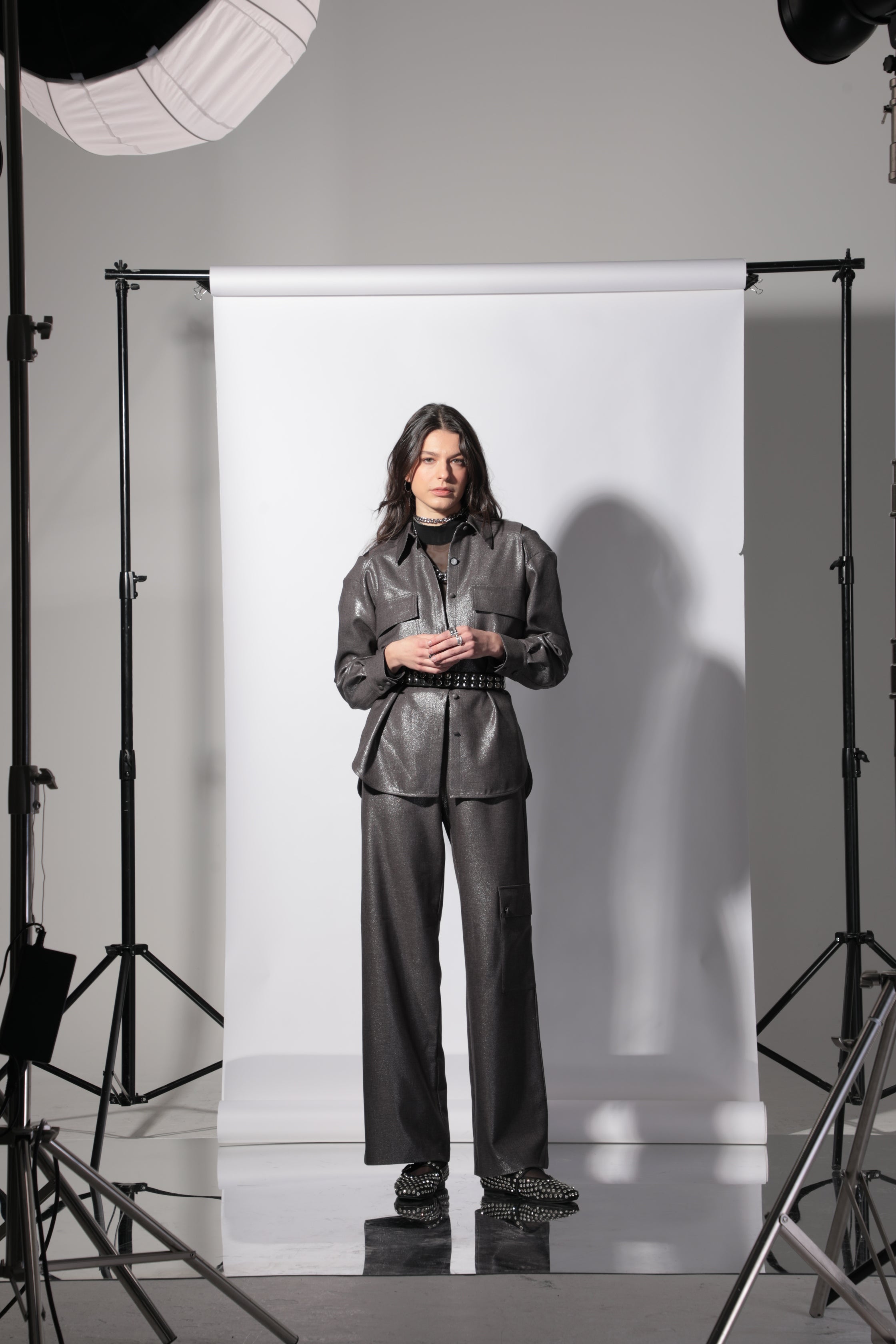Veste Cléa silver épaules ajourées