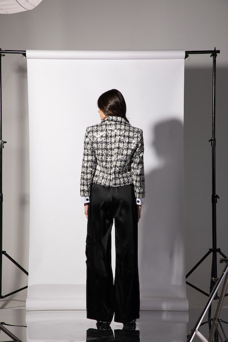 Veste Spencer Silvia en tweed noir et blanc