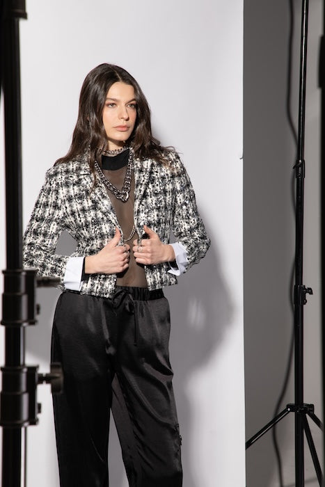 Veste Spencer Silvia en tweed noir et blanc