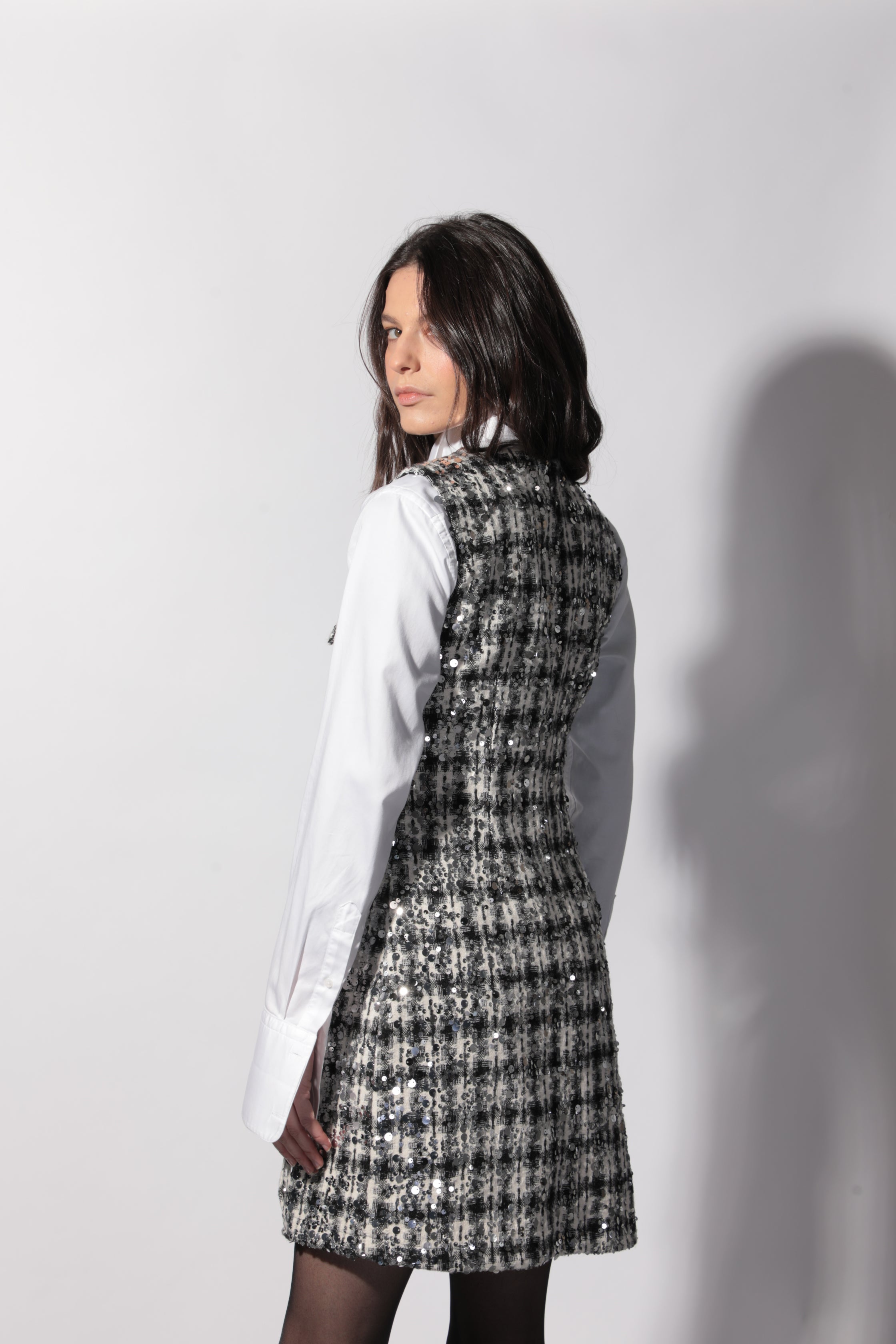 Robe Anna en tweed noir et blanc