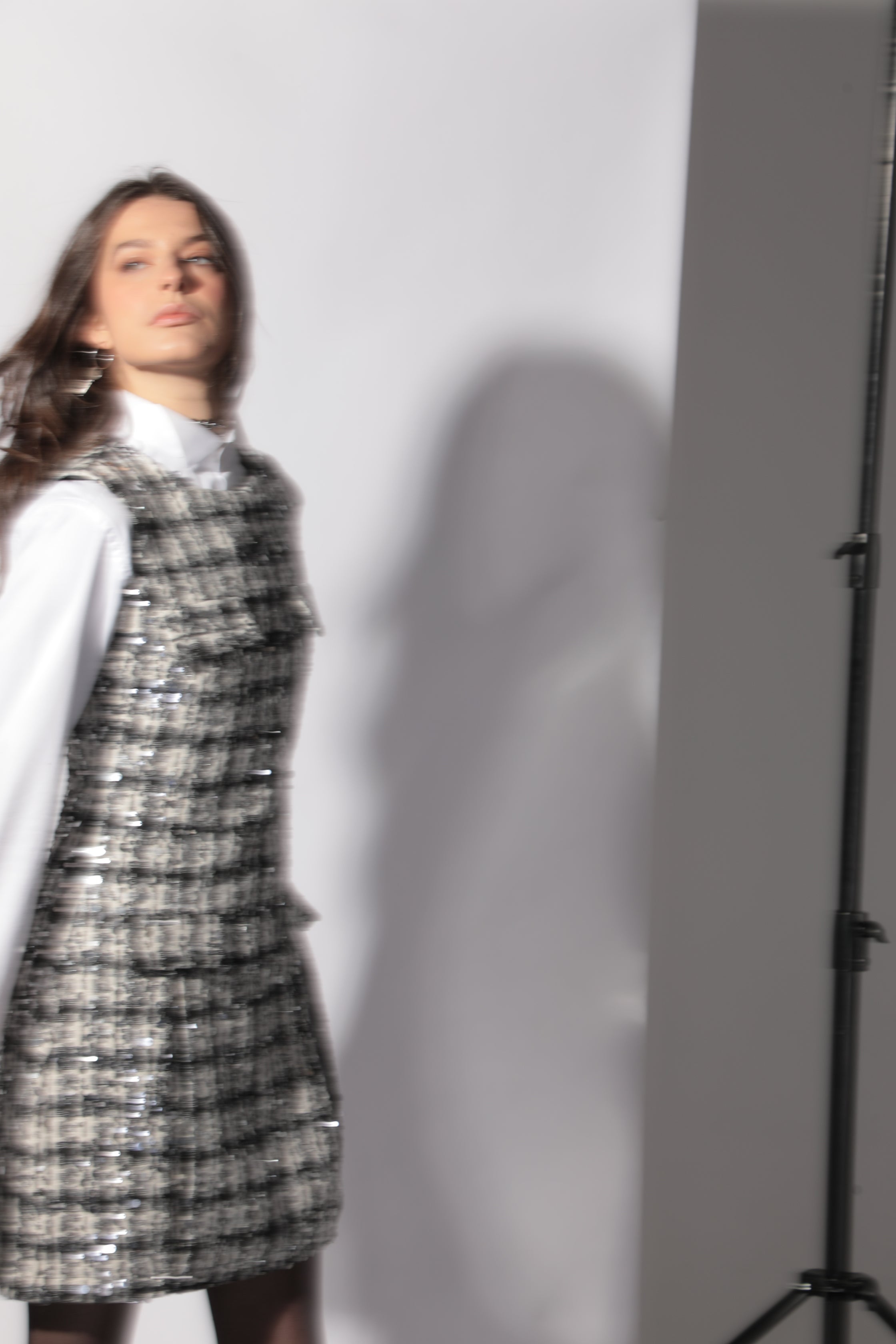 Robe Anna en tweed noir et blanc