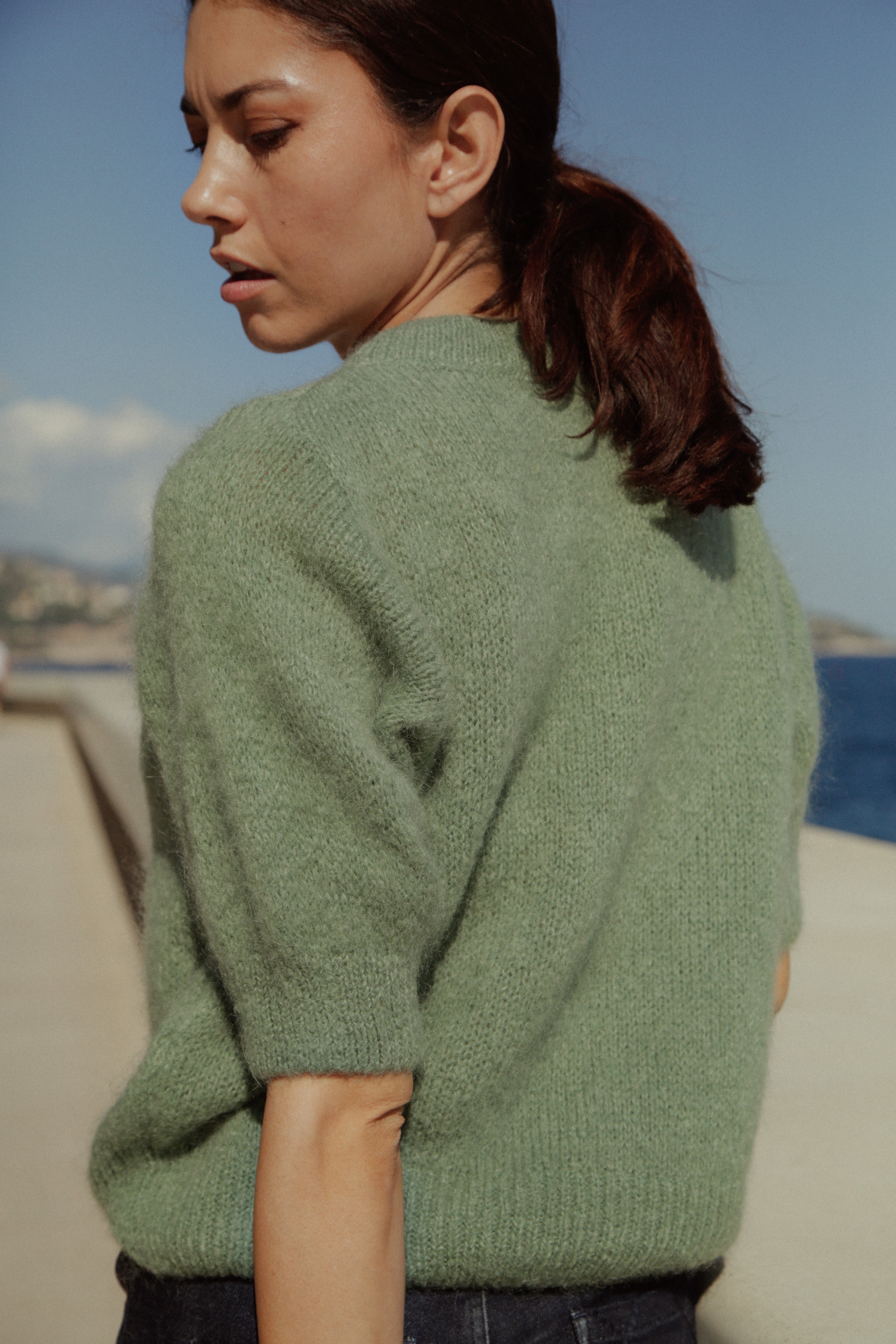 Pull Liza en mohair à manches courtes jade