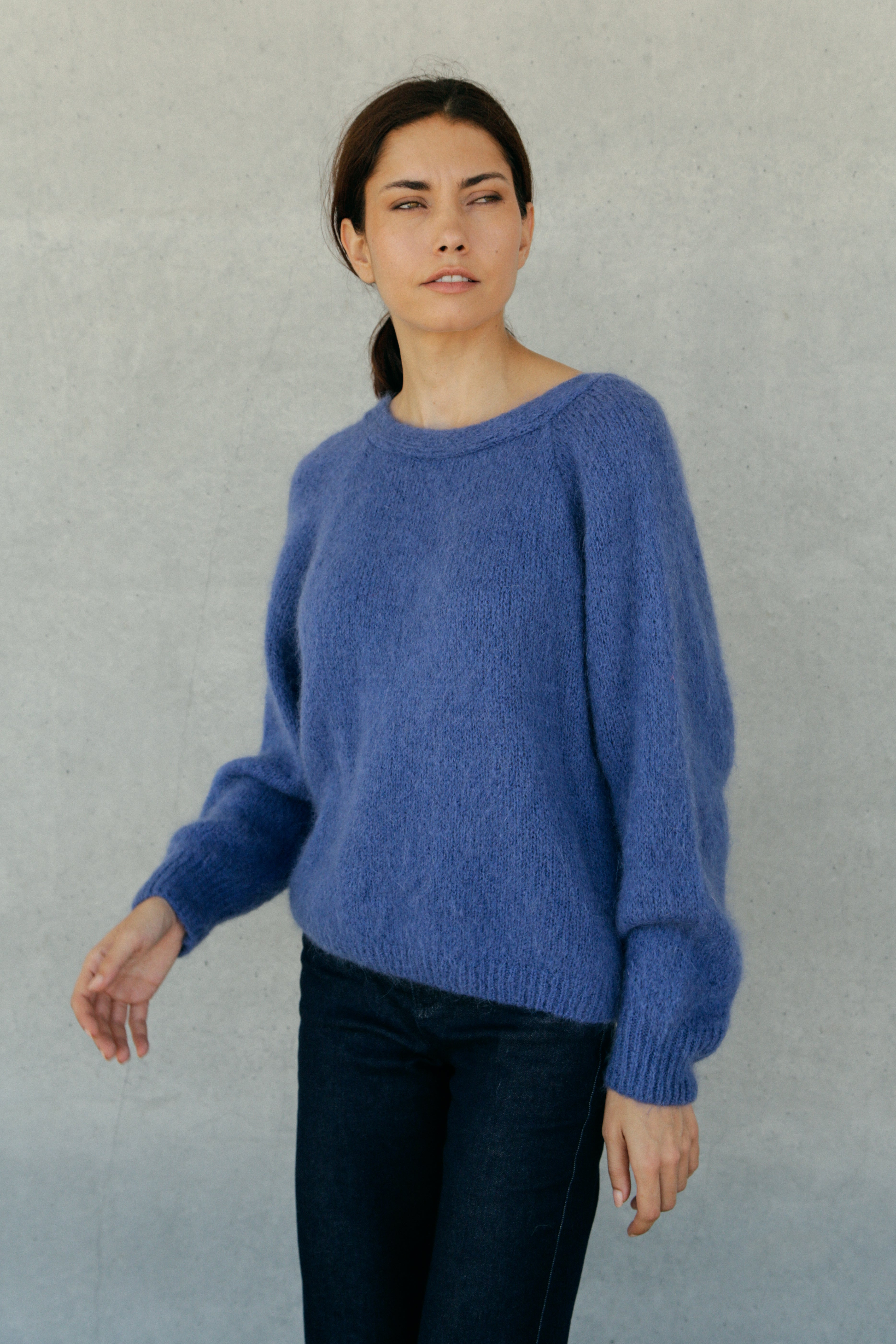 Pull en mohair Flore dos noué Azur
