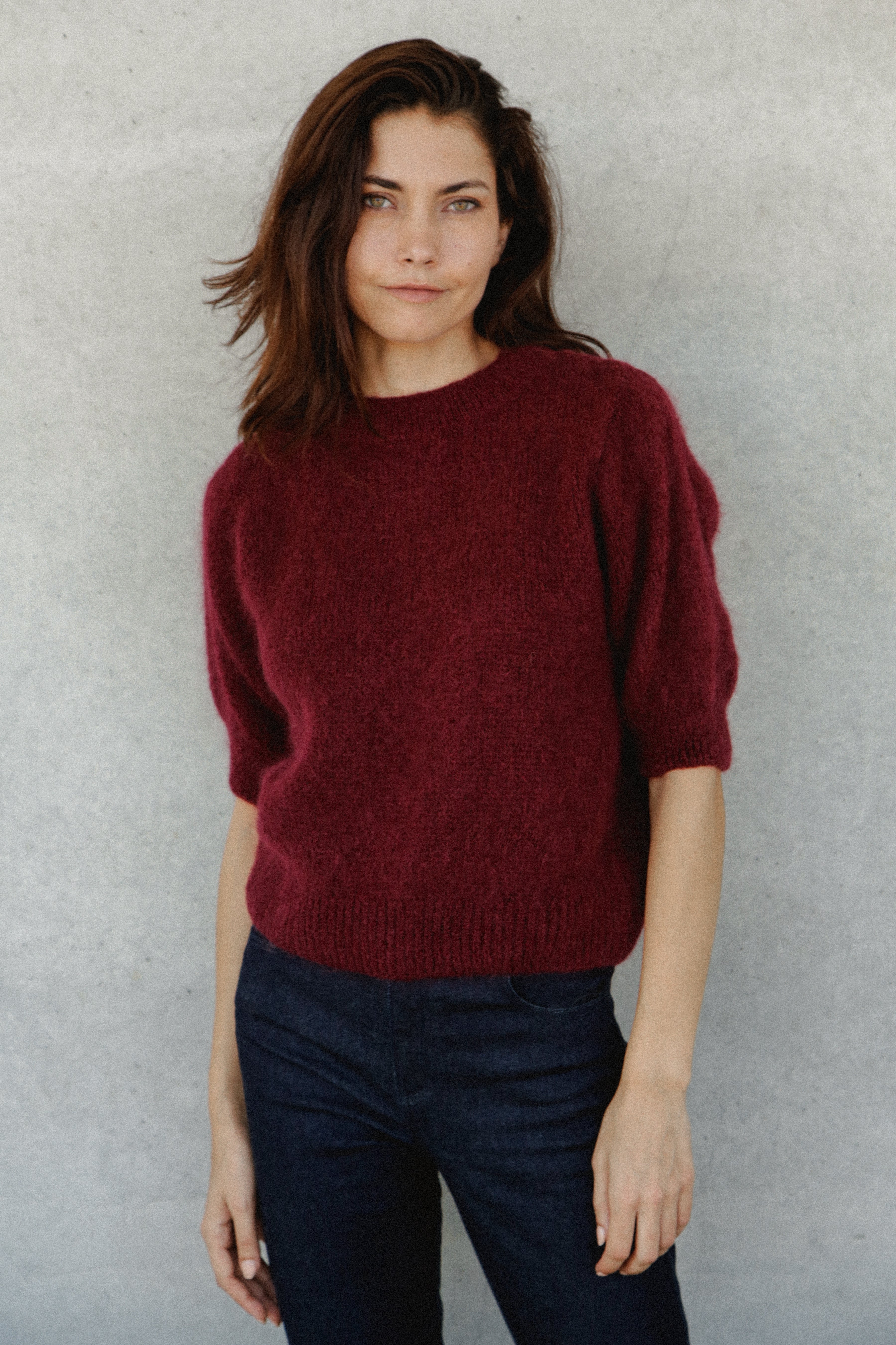 Pull Liza en mohair à manches courte Wine