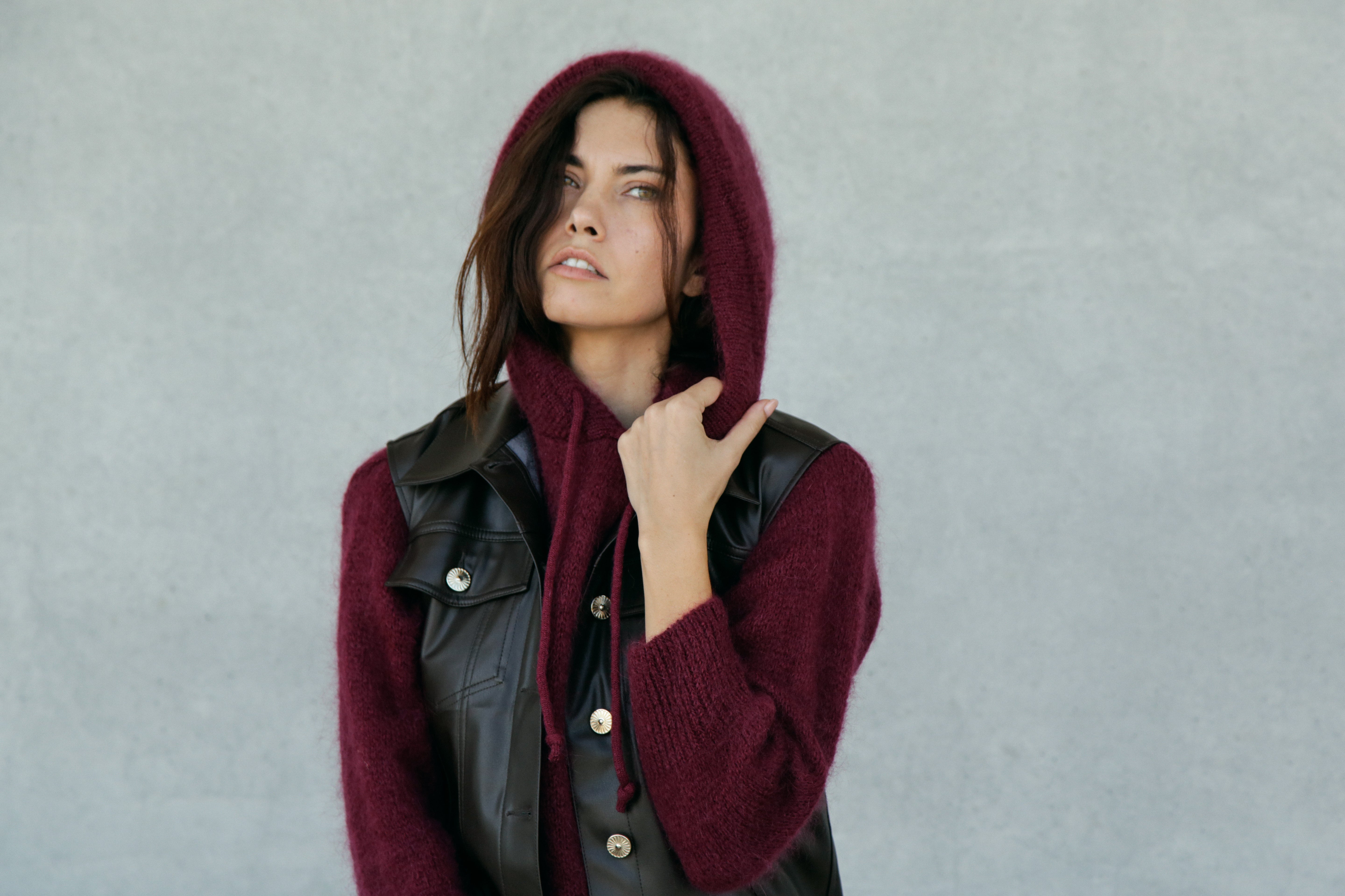 Sweat Gulia en mohair à capuche Wine