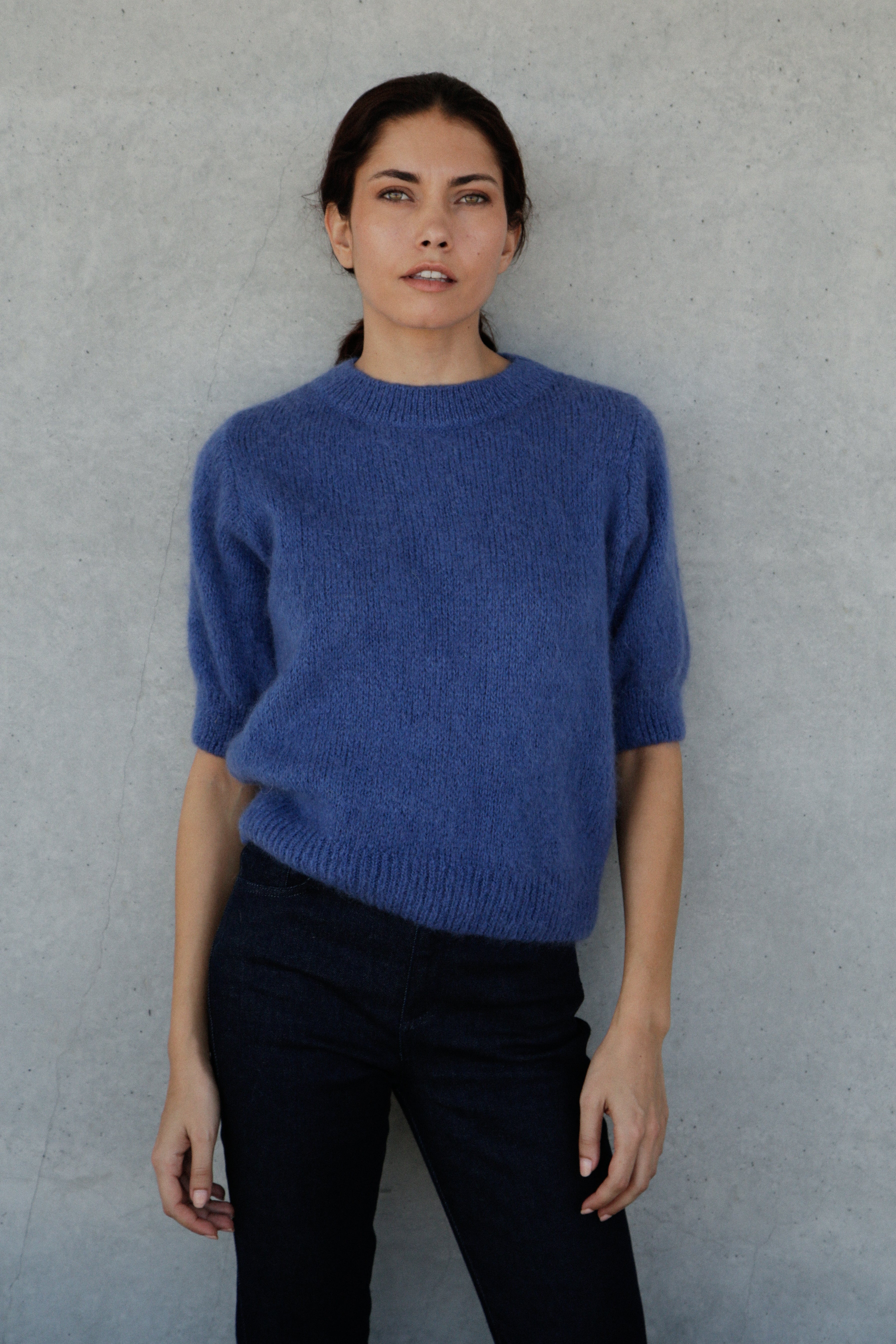 Pull Liza en mohair à manches courte Azur