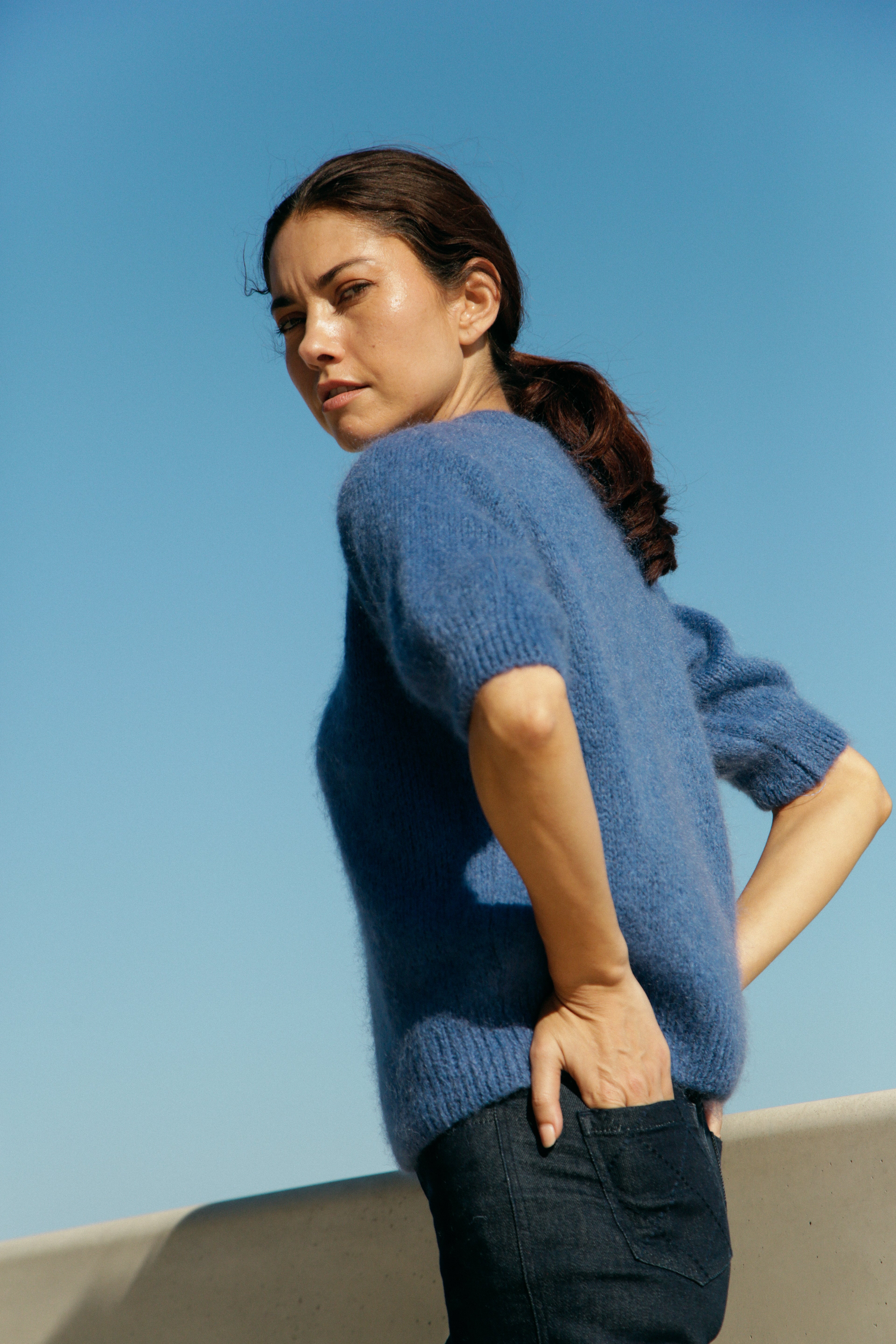 Pull Liza en mohair à manches courte Azur