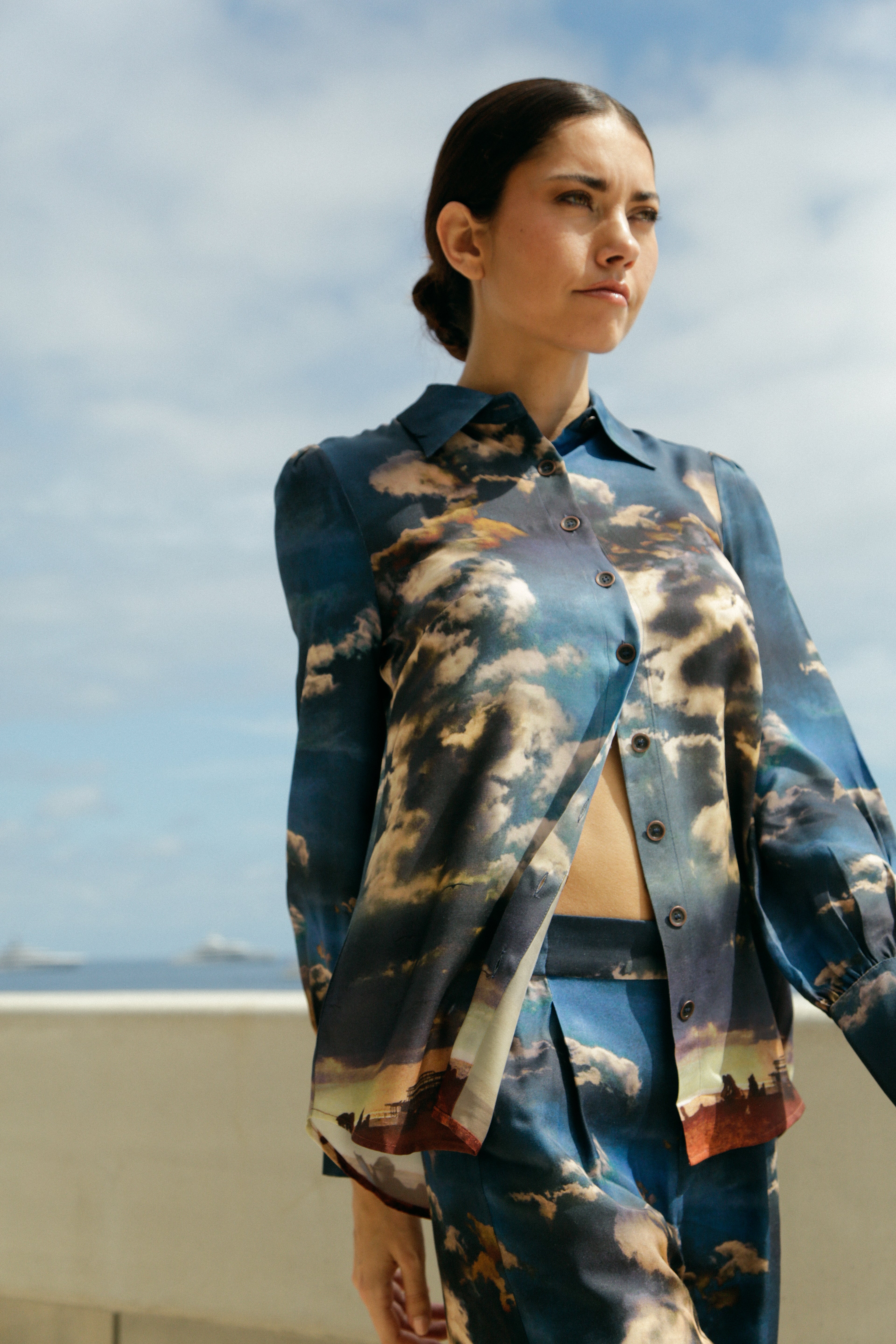 Chemise Aimé en viscose manches longues imprimé "nuage"