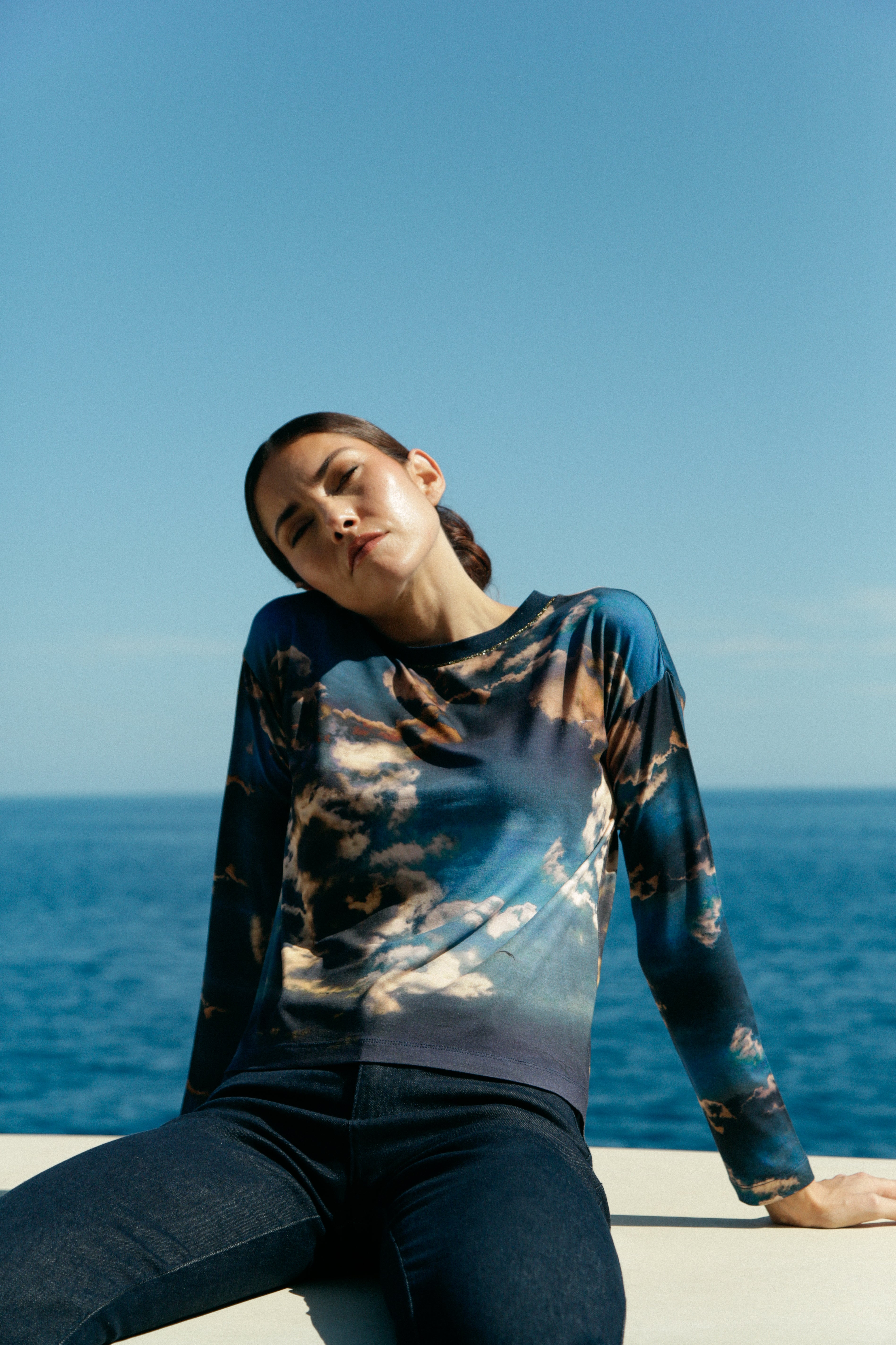 T-shirt Iris manches longues en viscose imprimé "nuage"