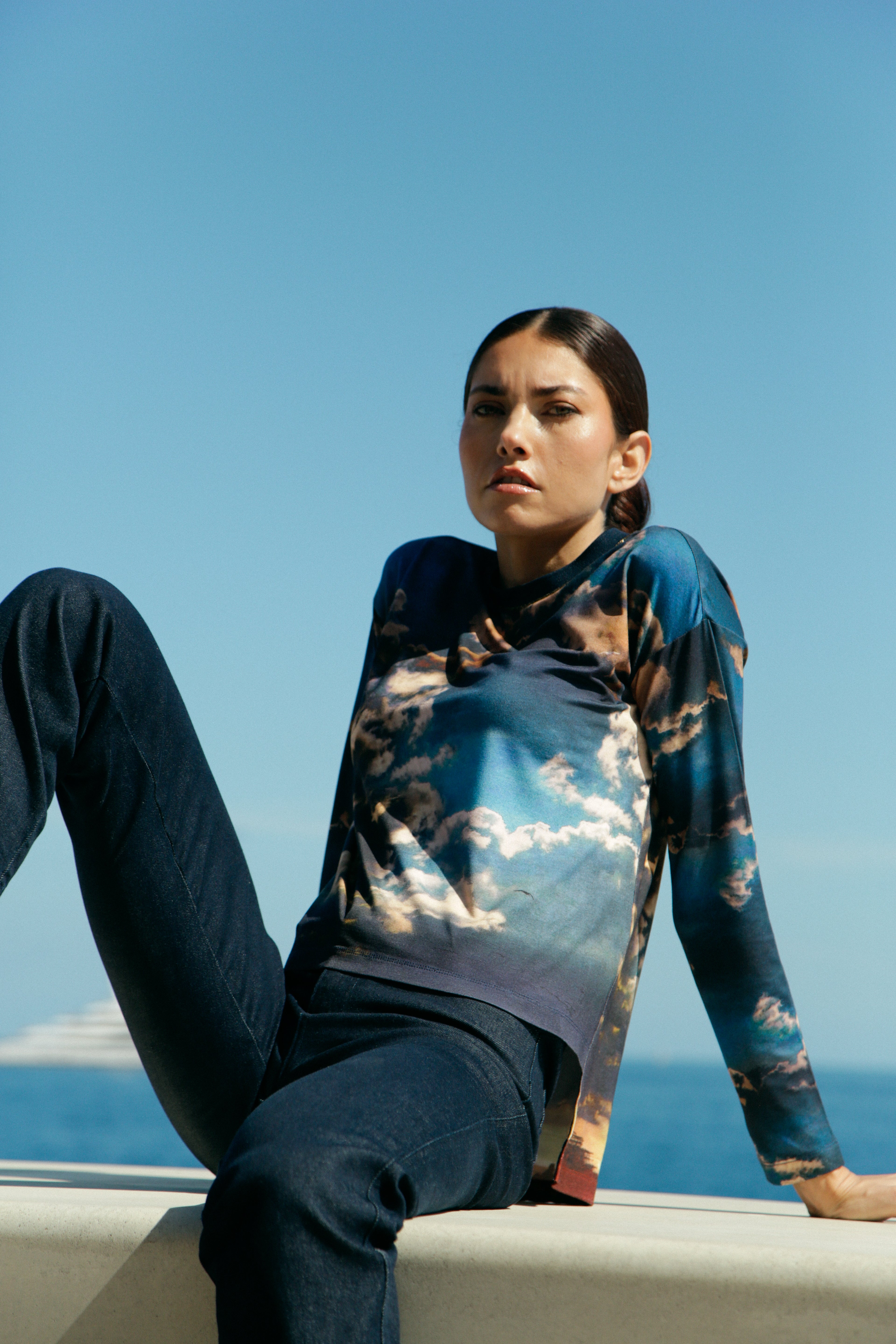T-shirt Iris manches longues en viscose imprimé "nuage"