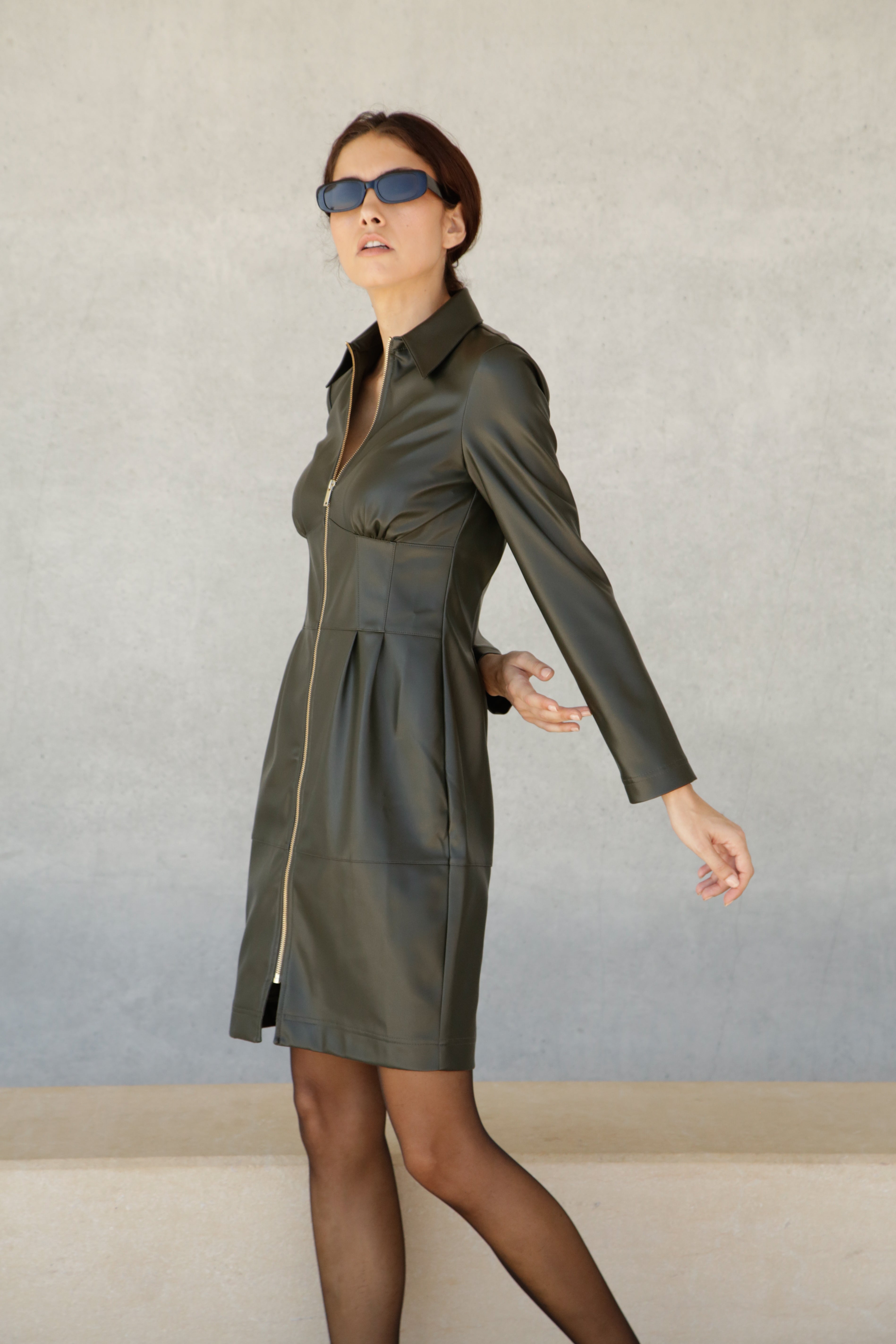 Robe manteau Bianca en cuir vegan Kaki