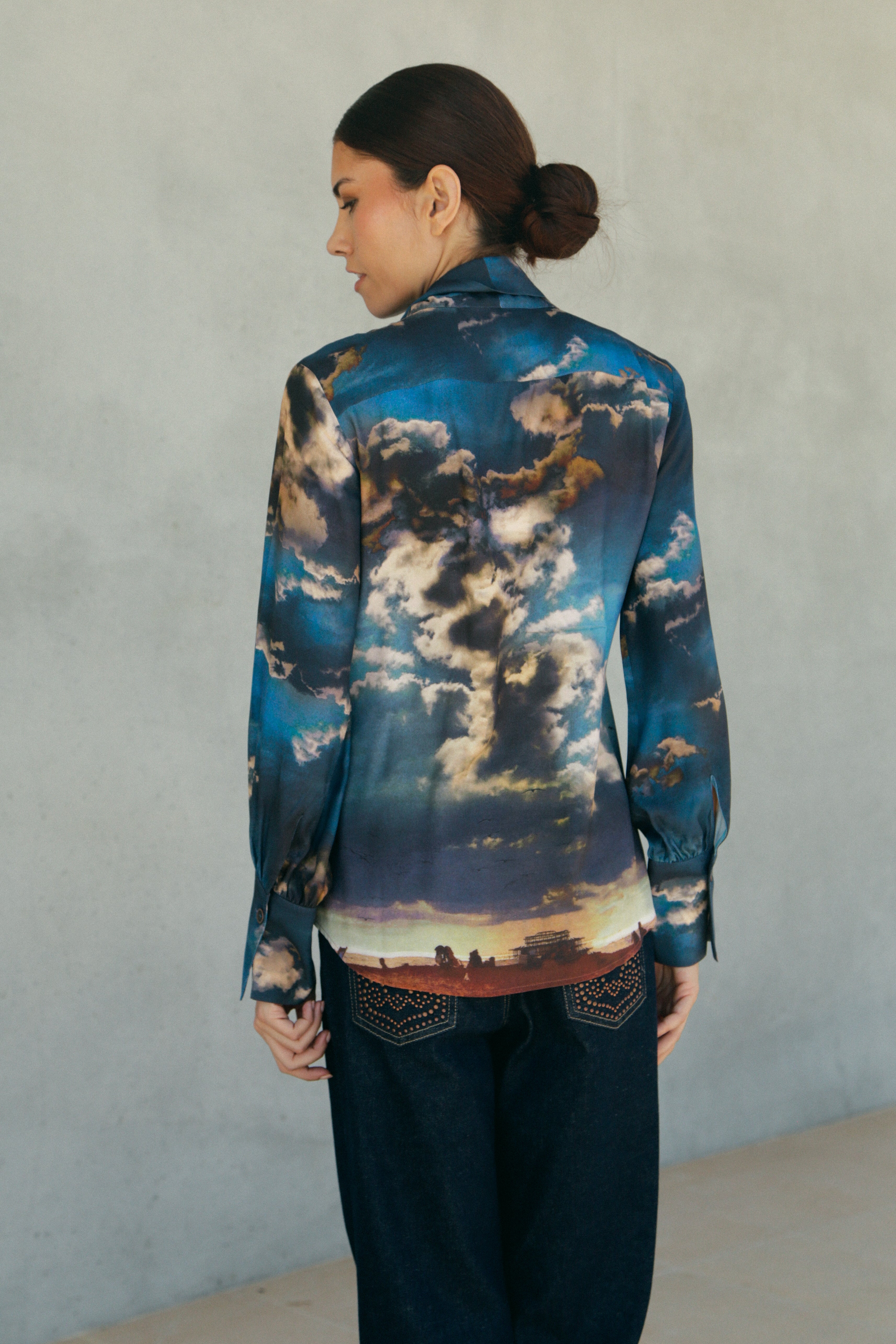 Blouse Mia  col lavallière imprimé "nuage"