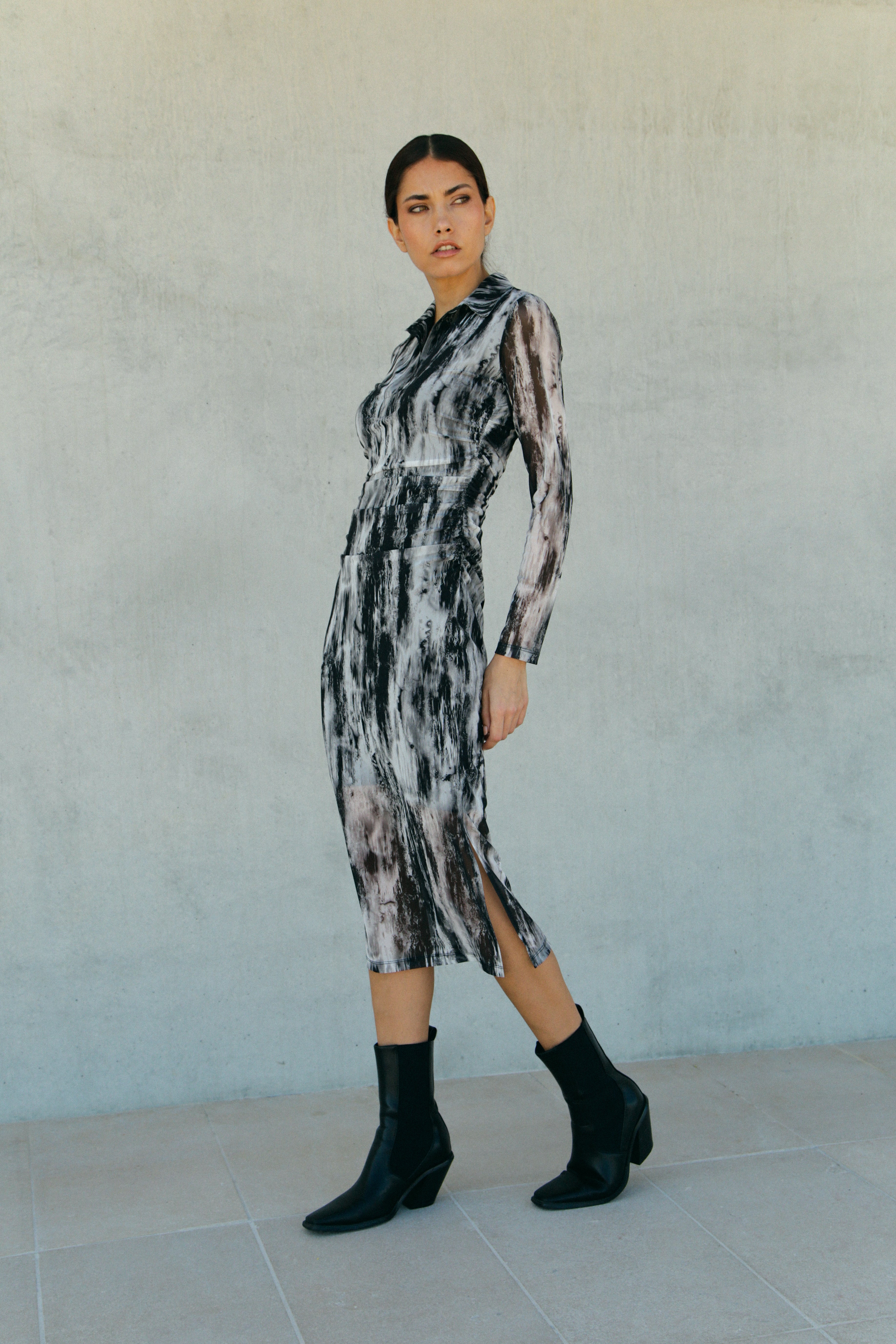 Robe Eclipse drapée en maille résille imprimé B&M