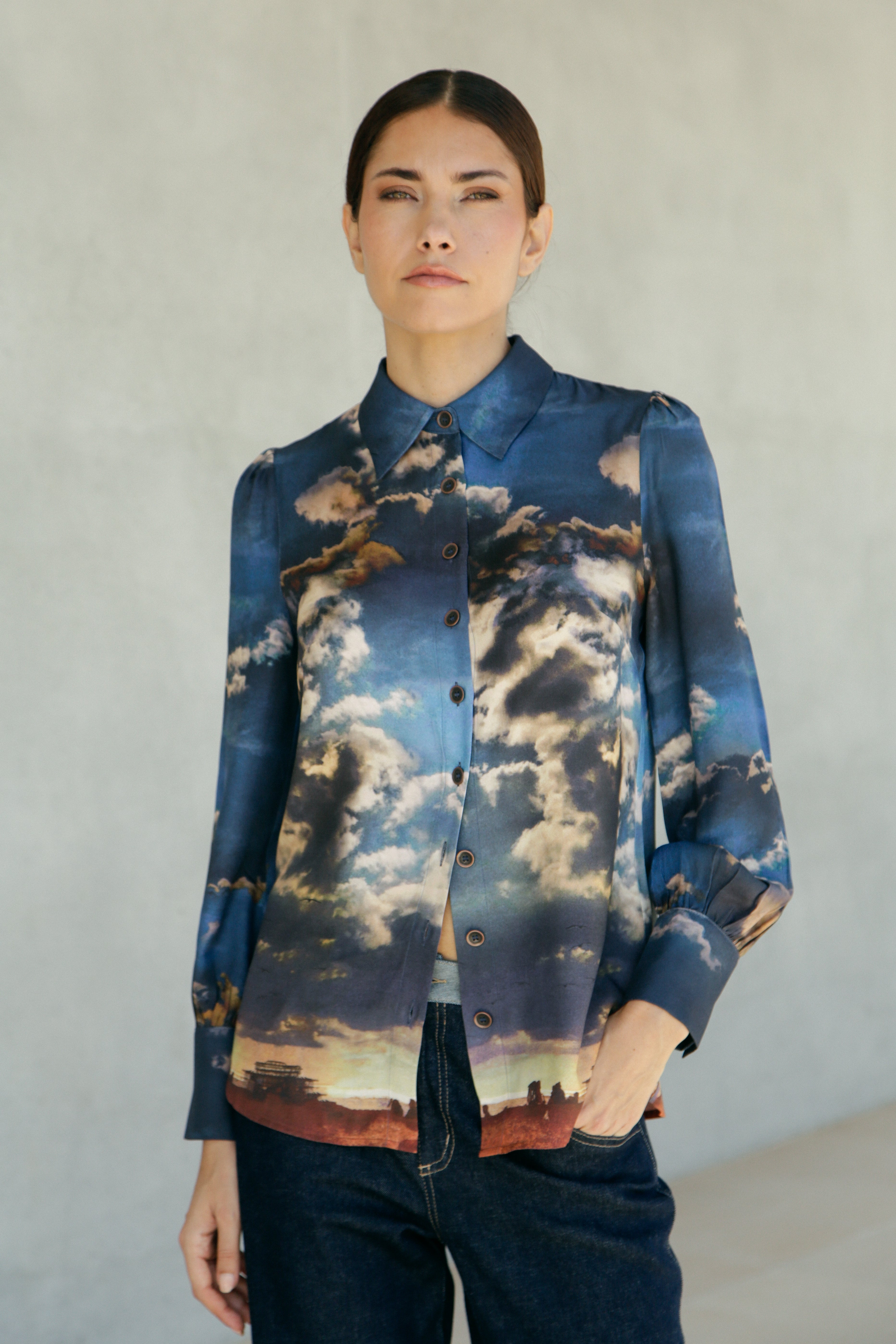 Chemise Aimé en viscose manches longues imprimé "nuage"